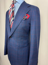 Load image into Gallery viewer, TravelingTieGuy Blue Windowpane Check Suit – Size 40R Jacket / 34R Trousers