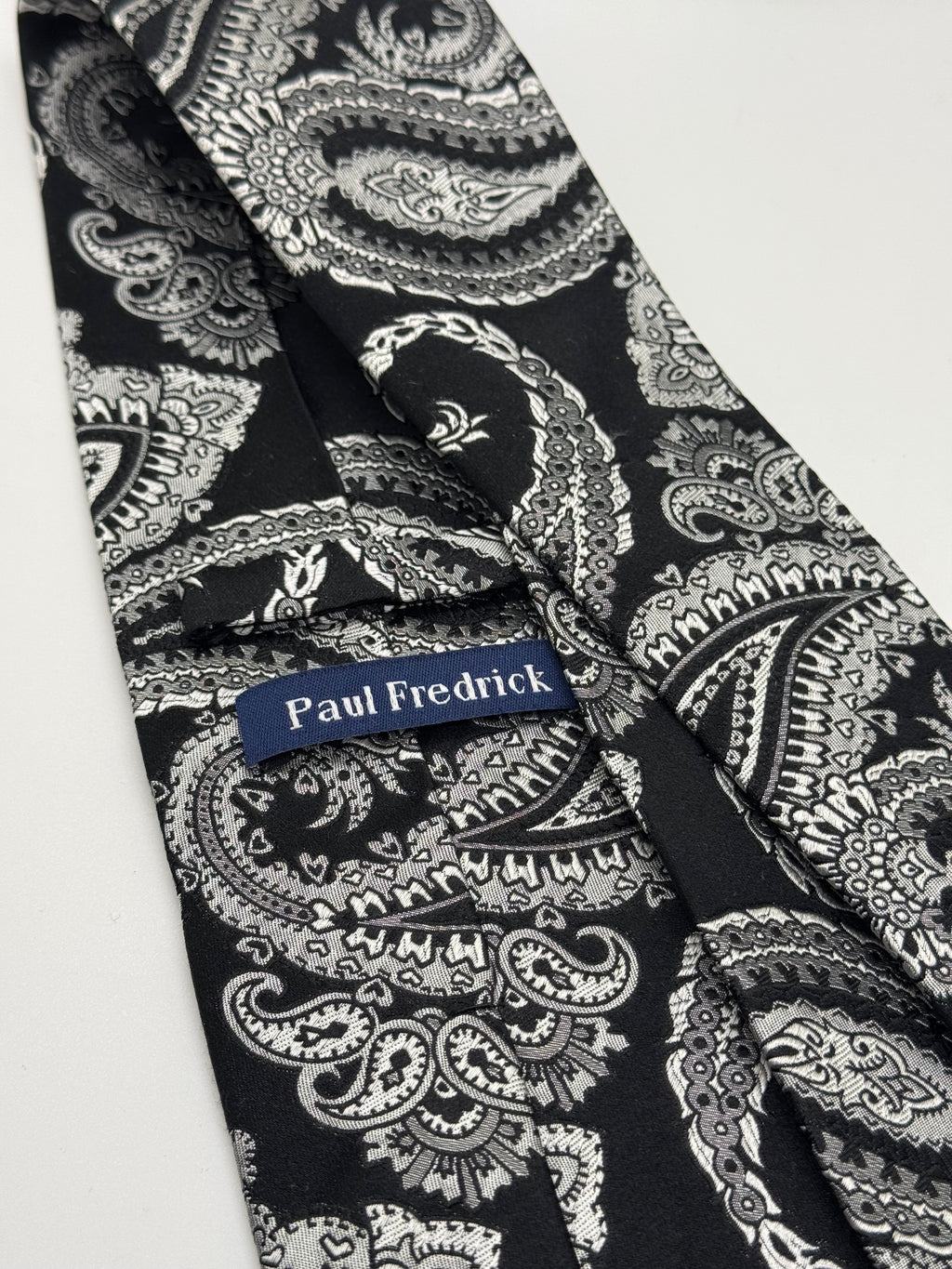 Paul Fredrick Black & Silver Paisley Tie
