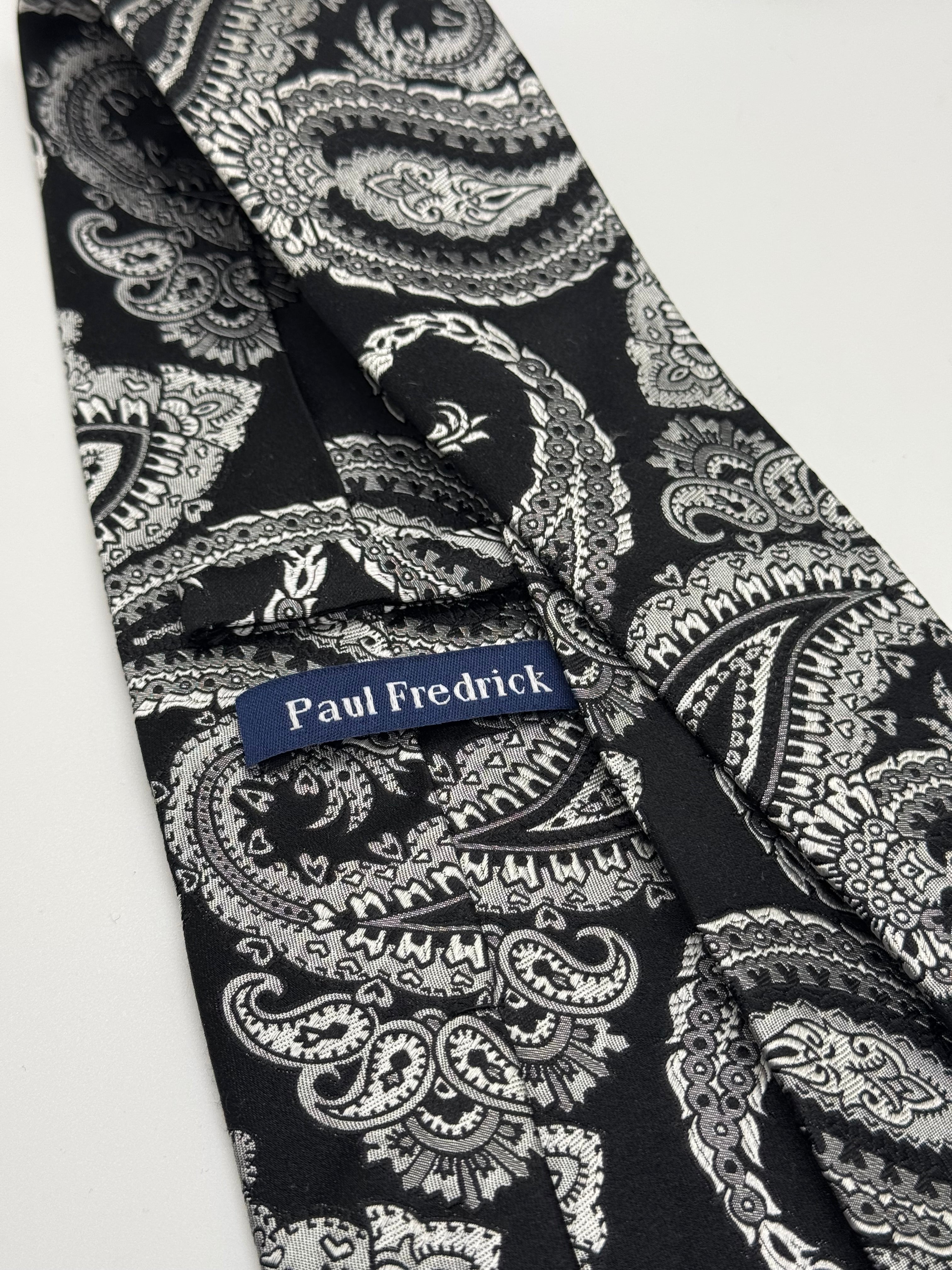 Paul Fredrick Black & Silver Paisley Tie