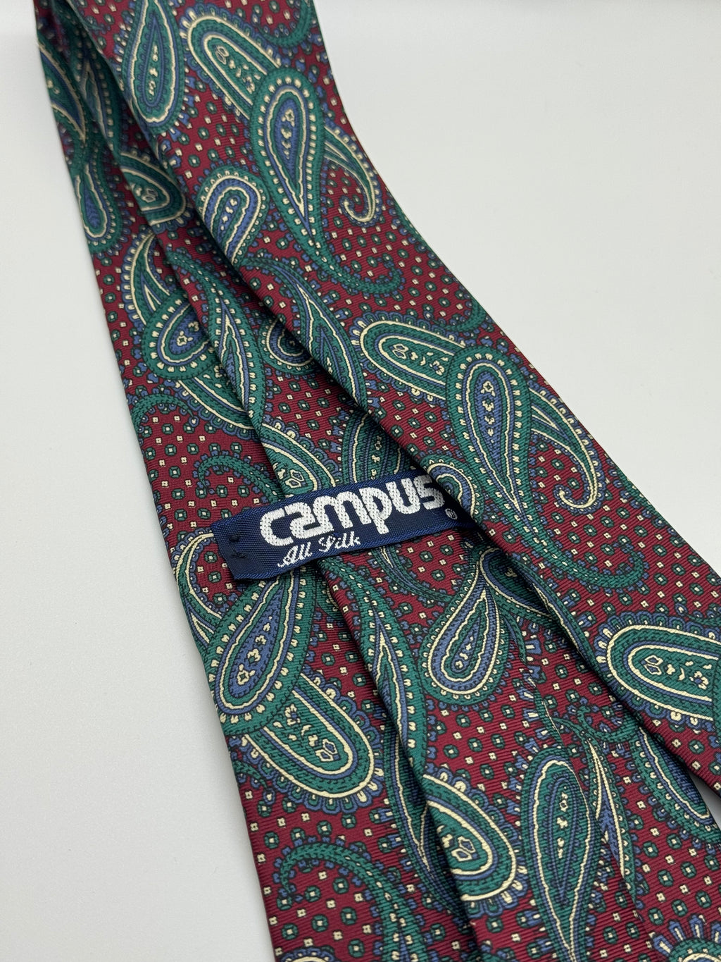 Campus All Silk Burgundy & Green Paisley Tie