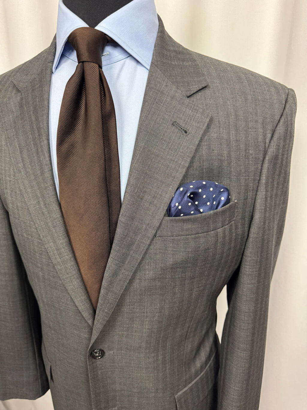 Jos. A. Bank Signature Collection Gray Herringbone Subtle Brown Stripe Suit — 40R