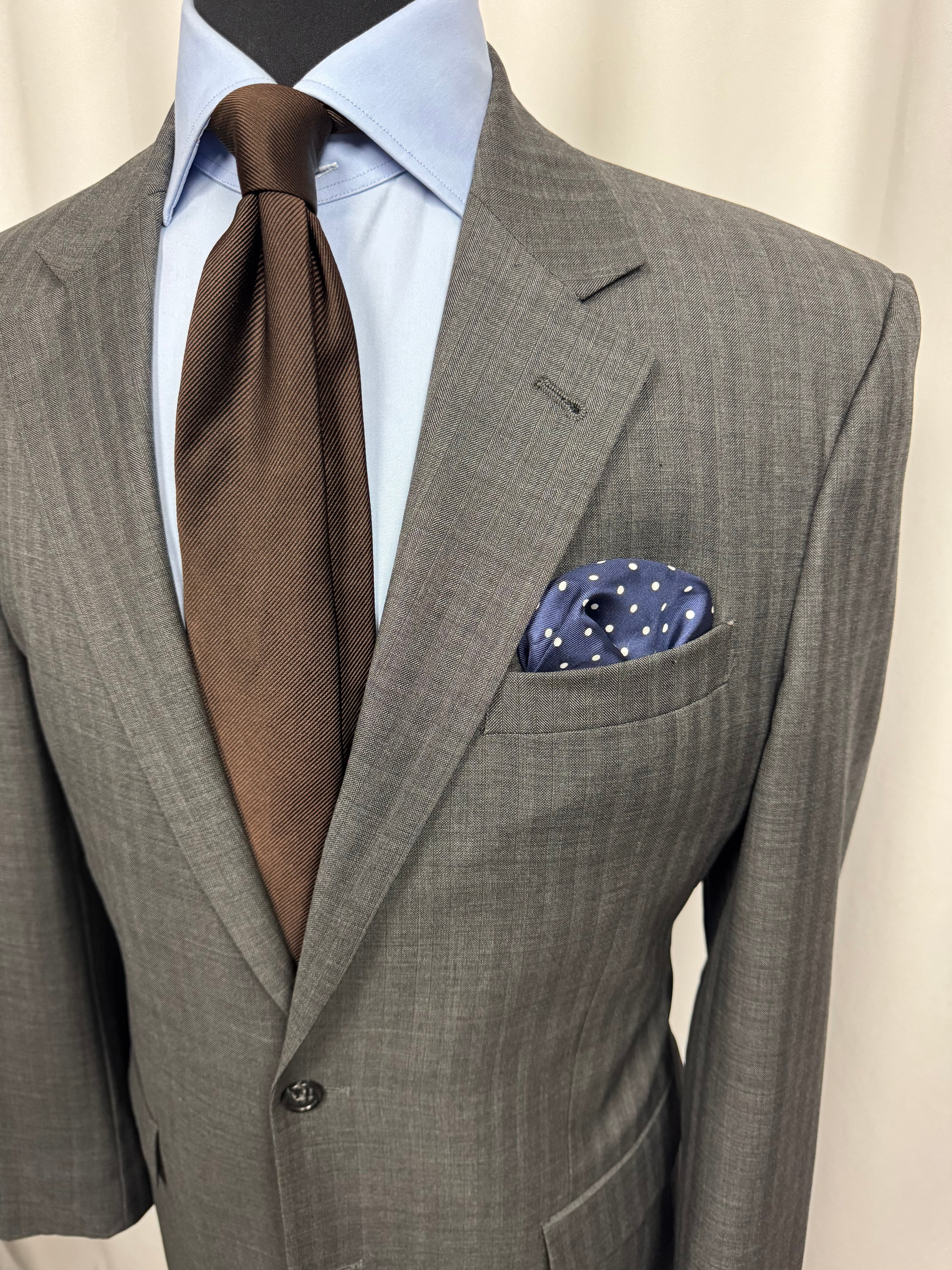 Jos. A. Bank Signature Collection Gray Herringbone Subtle Brown Stripe Suit — 40R