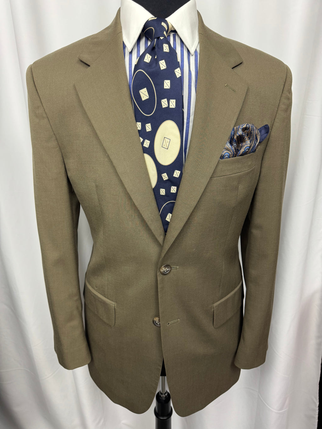 Chaps Olive Classic Suit – Pleated & Cuffed Trousers – 38R