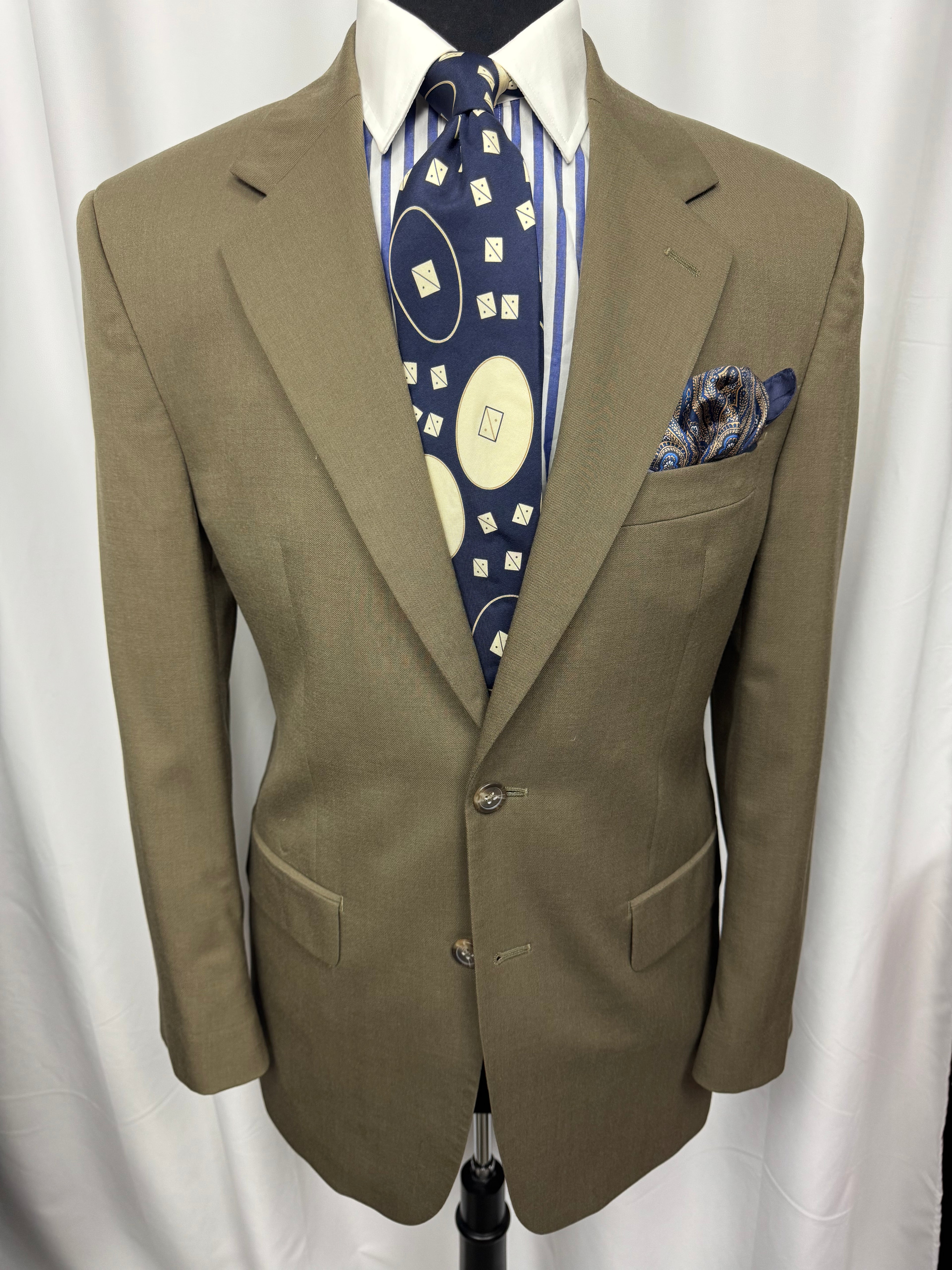 Chaps Olive Classic Suit – Pleated & Cuffed Trousers – 38R