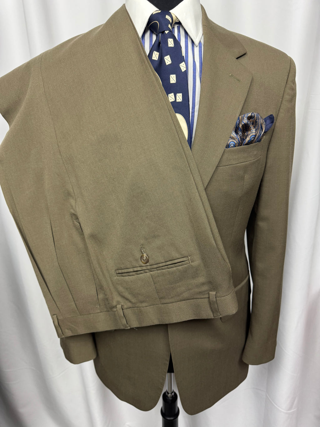 Chaps Olive Classic Suit – Pleated & Cuffed Trousers – 38R