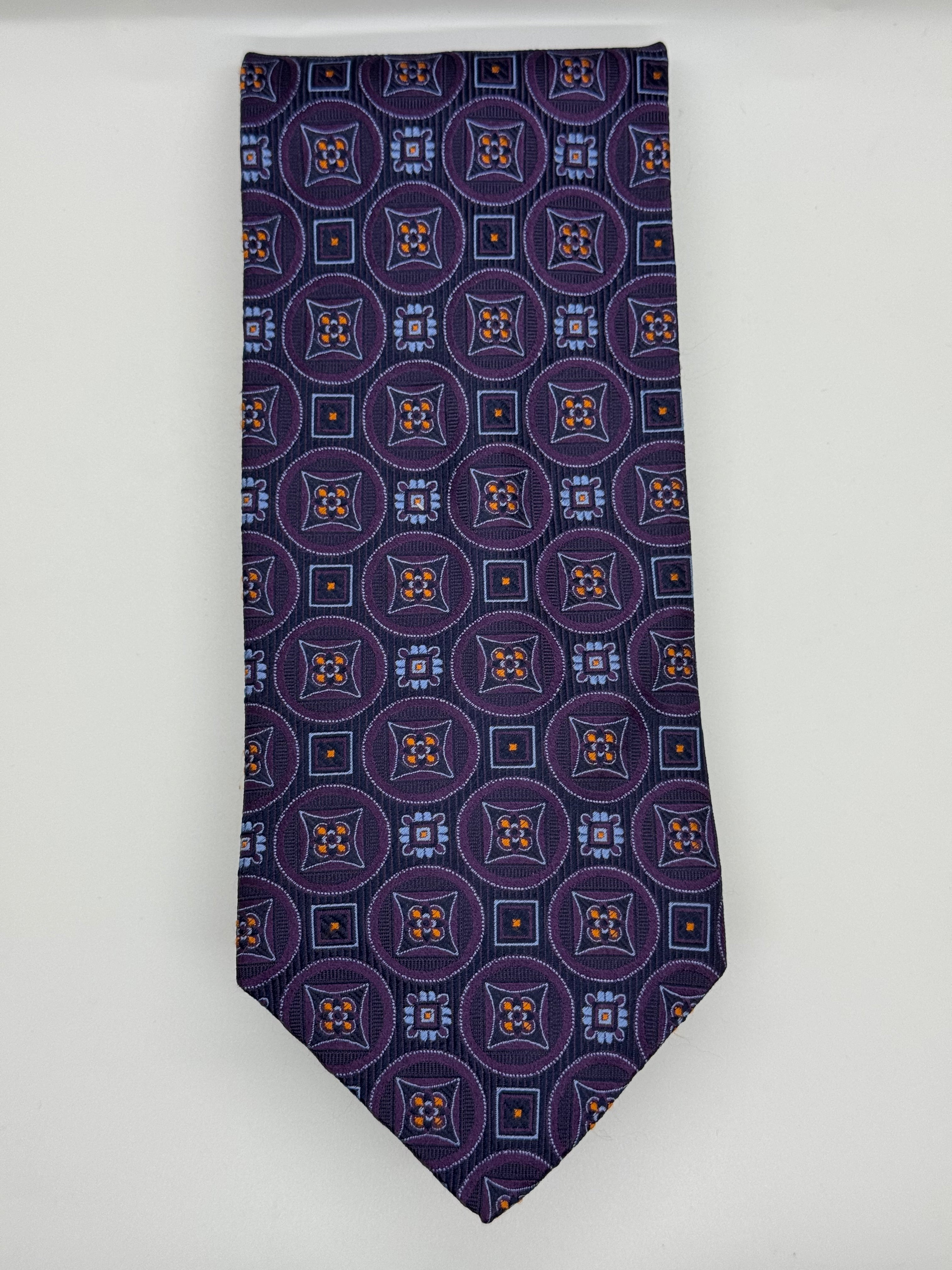 Vintage Distante Purple Medallion Silk Tie