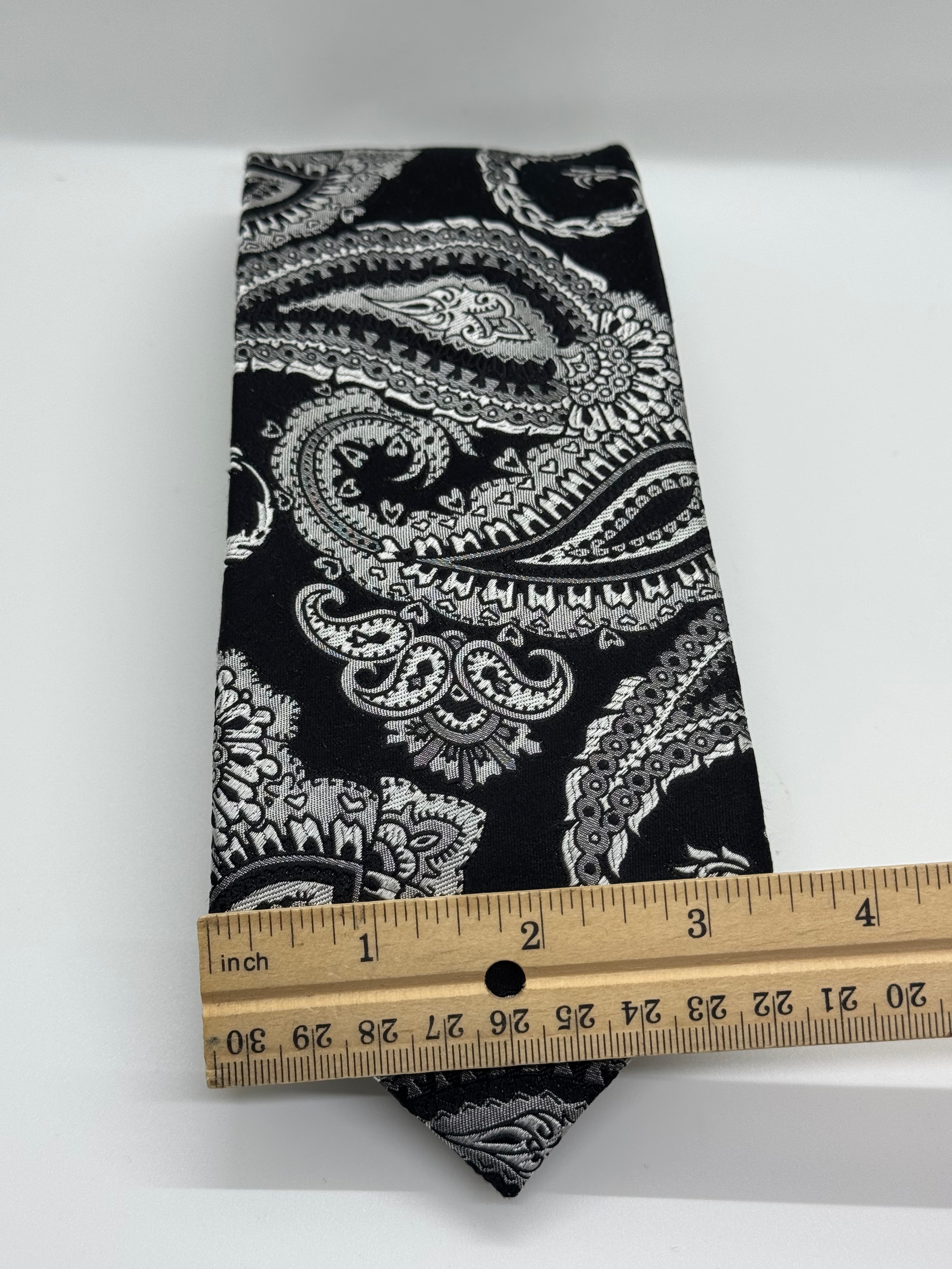Paul Fredrick Black & Silver Paisley Tie
