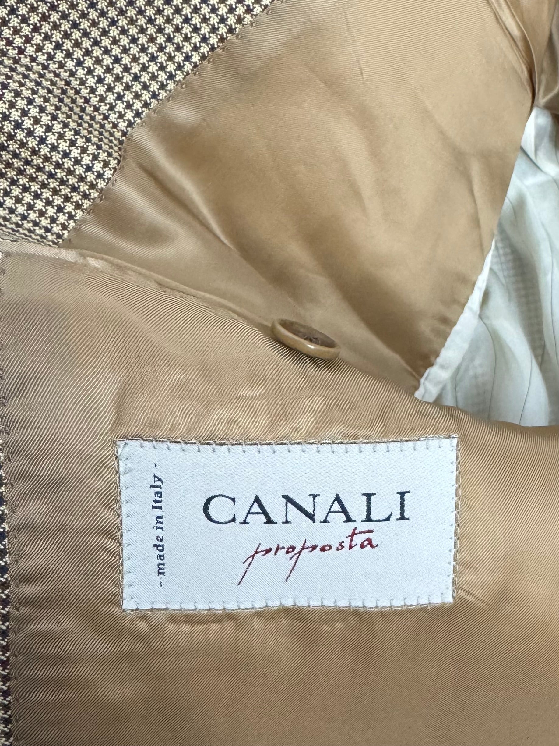Canali Proposta Italian Houndstooth Sport Coat – 44R – Tan/Brown – Made in Italy