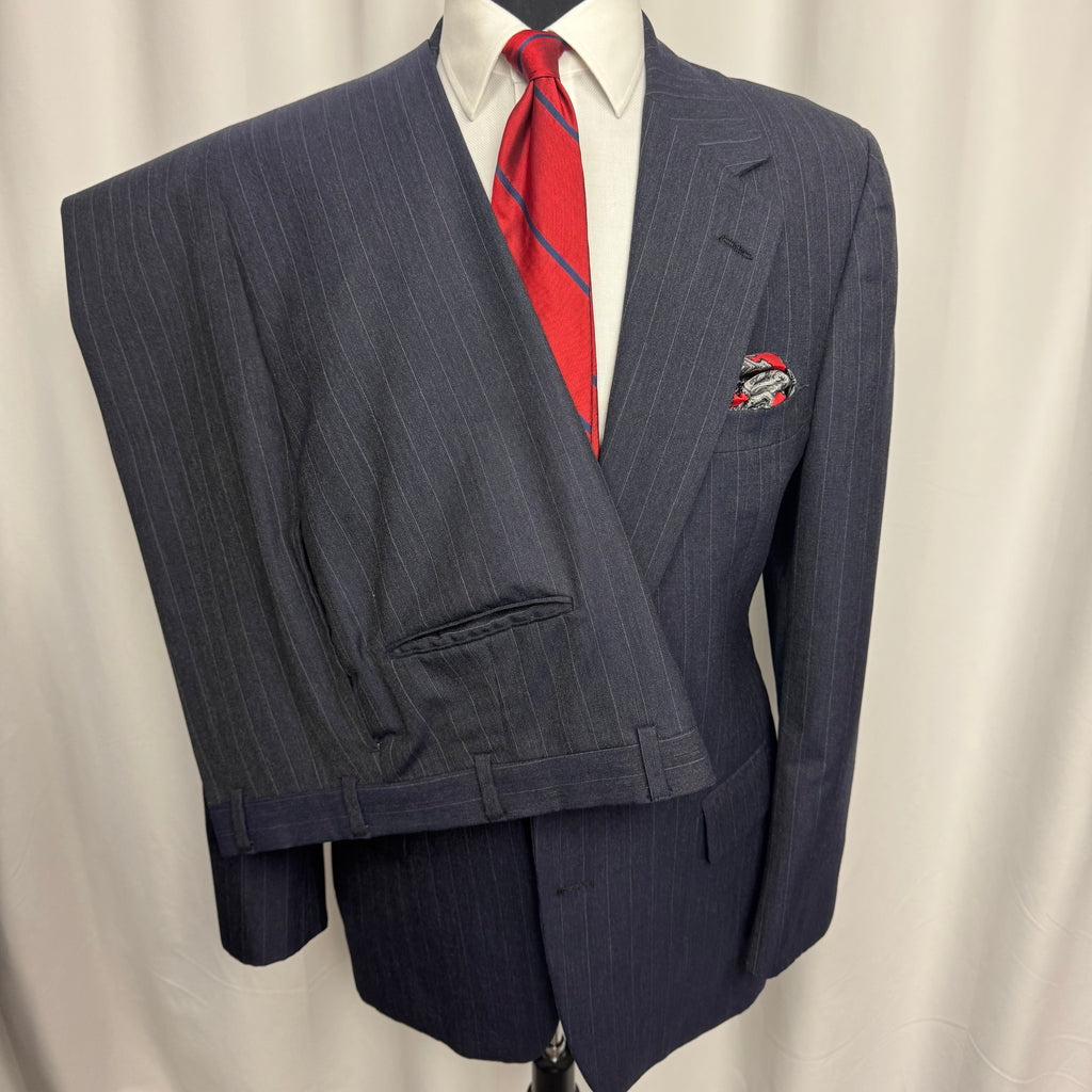 Vintage Bill Blass Navy Chalk Stripe Suit – Classic 90s Power Suit 42R