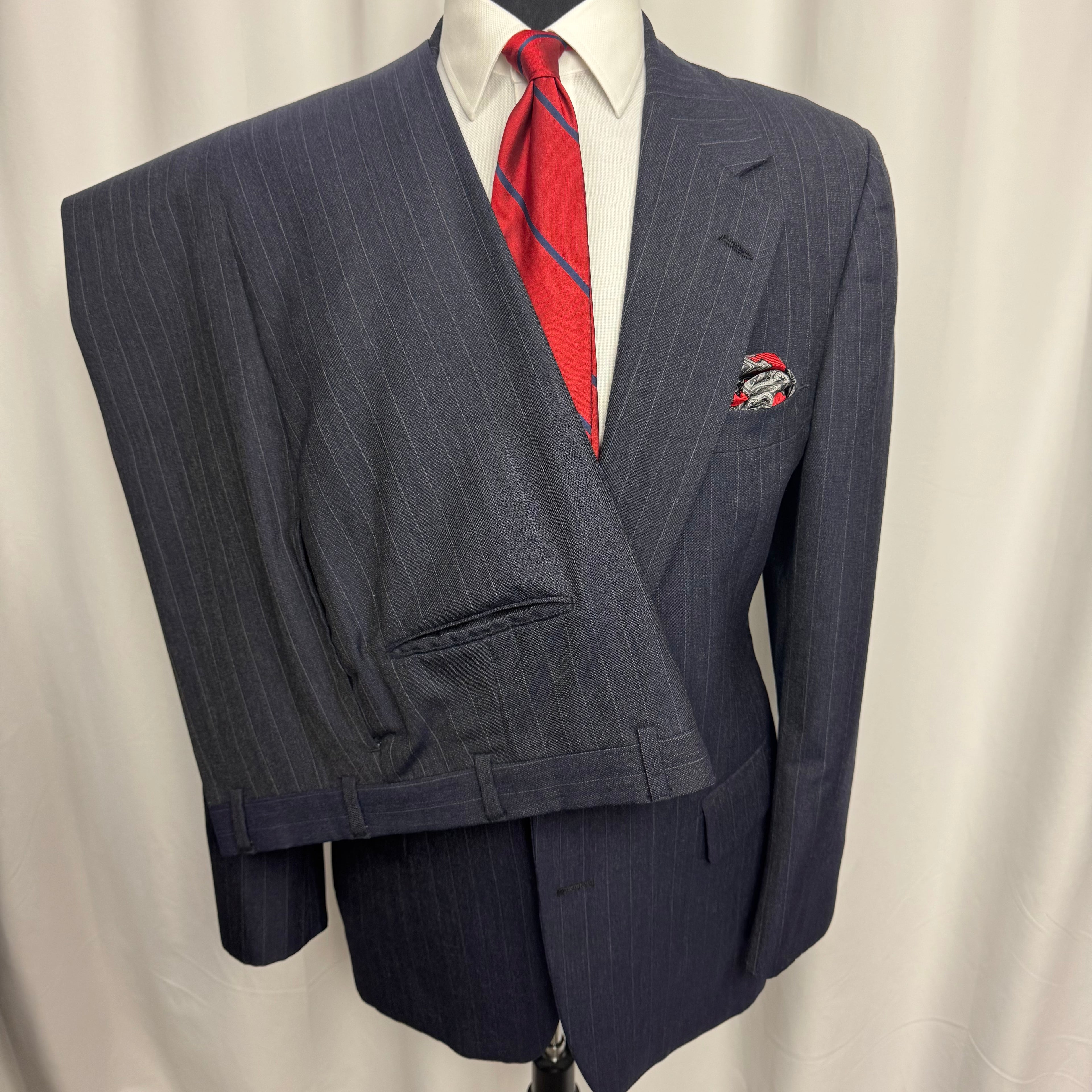 Vintage Bill Blass Navy Chalk Stripe Suit – Classic 90s Power Suit 42R