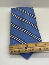 Load image into Gallery viewer, Faconnable Silk Tie – Light Blue with Navy &amp; Cream Stripes
