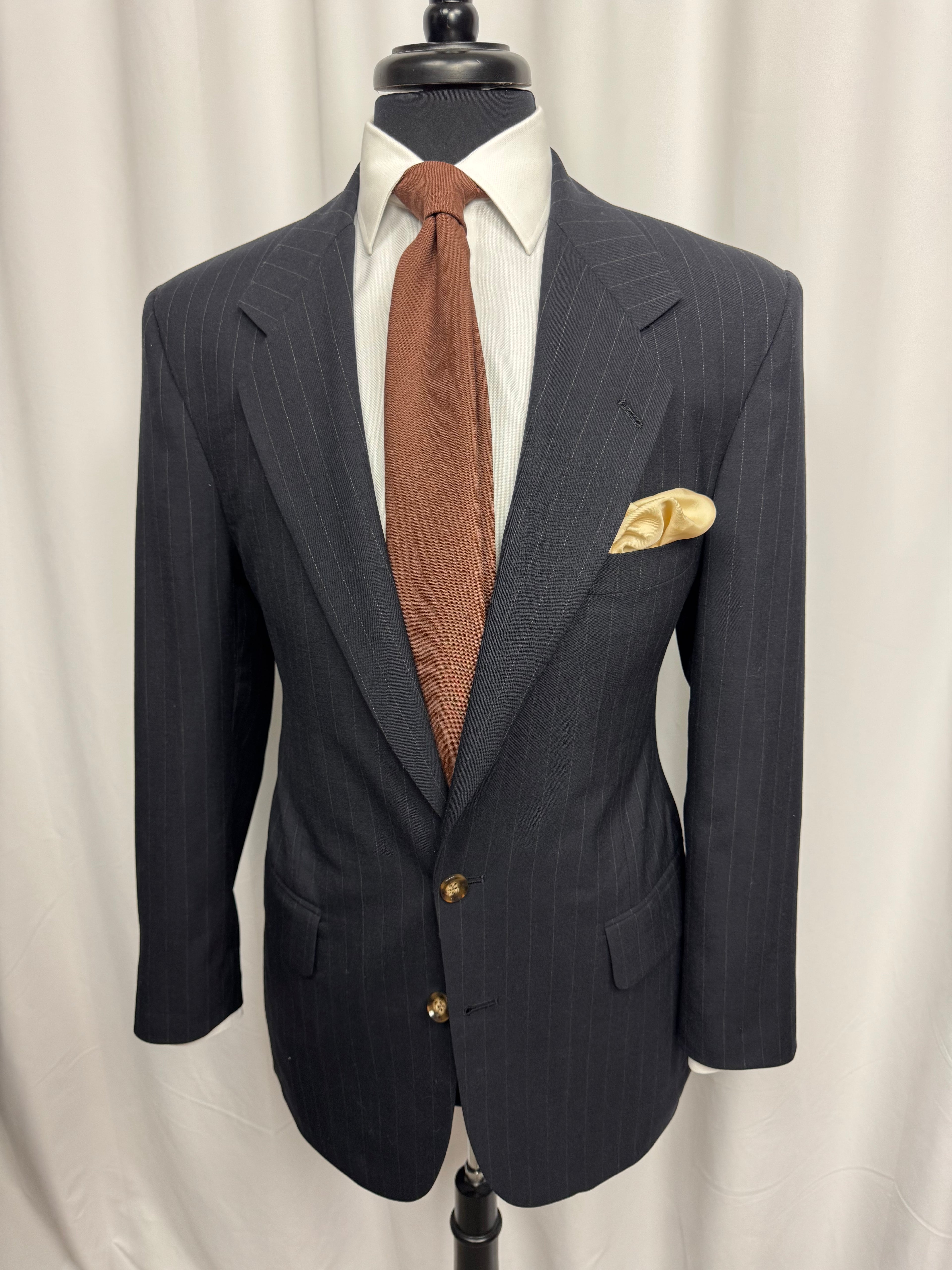 Jeffrey Banks Navy & Tan Pinstripe Suit 38R