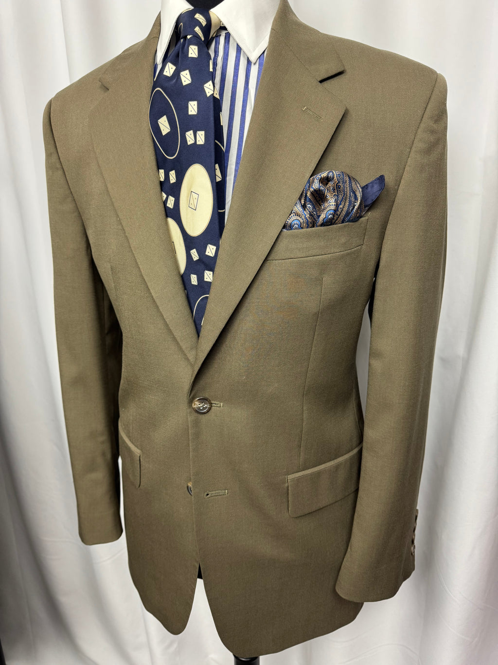 Chaps Olive Classic Suit – Pleated & Cuffed Trousers – 38R