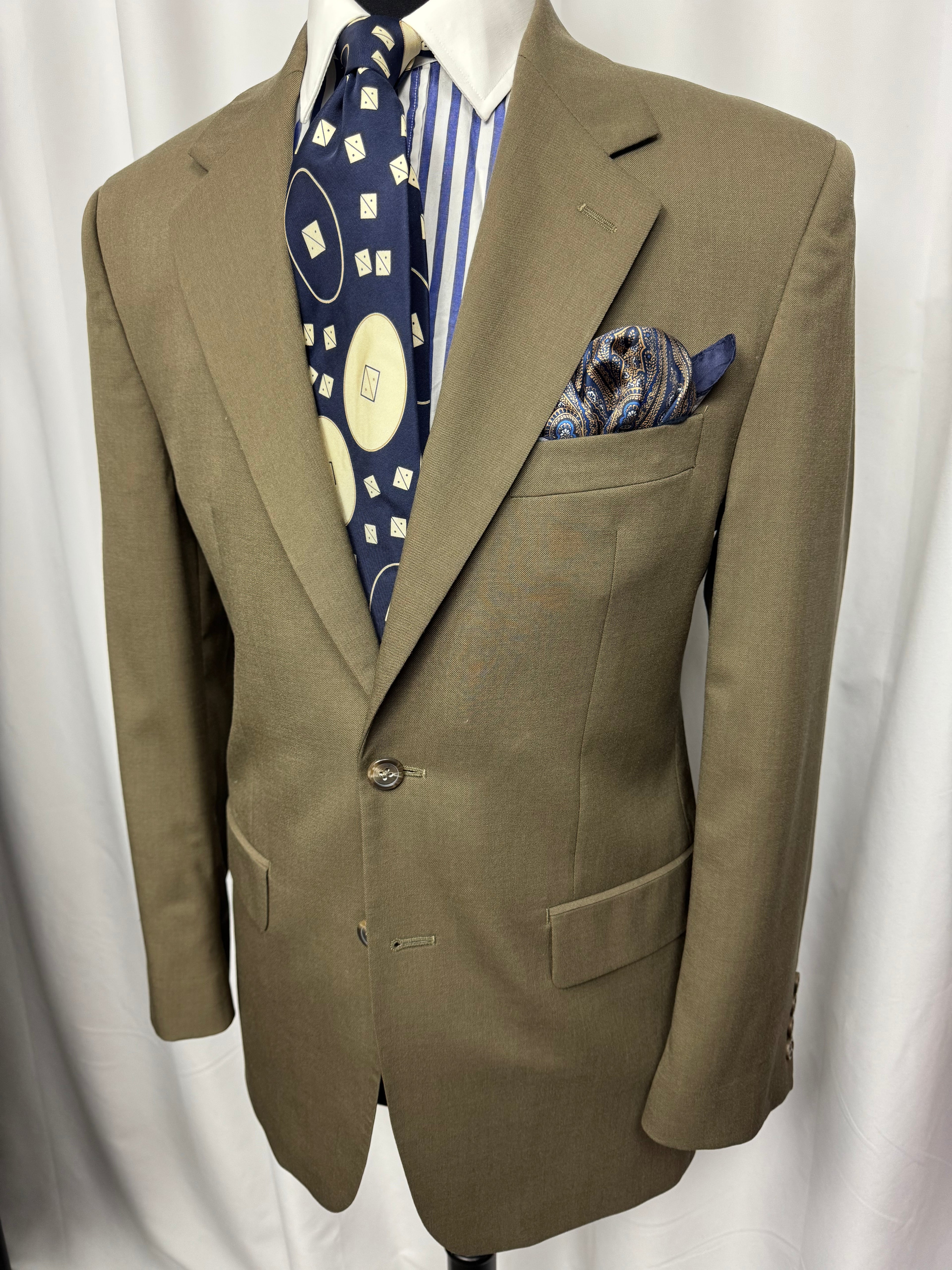 Chaps Olive Classic Suit – Pleated & Cuffed Trousers – 38R