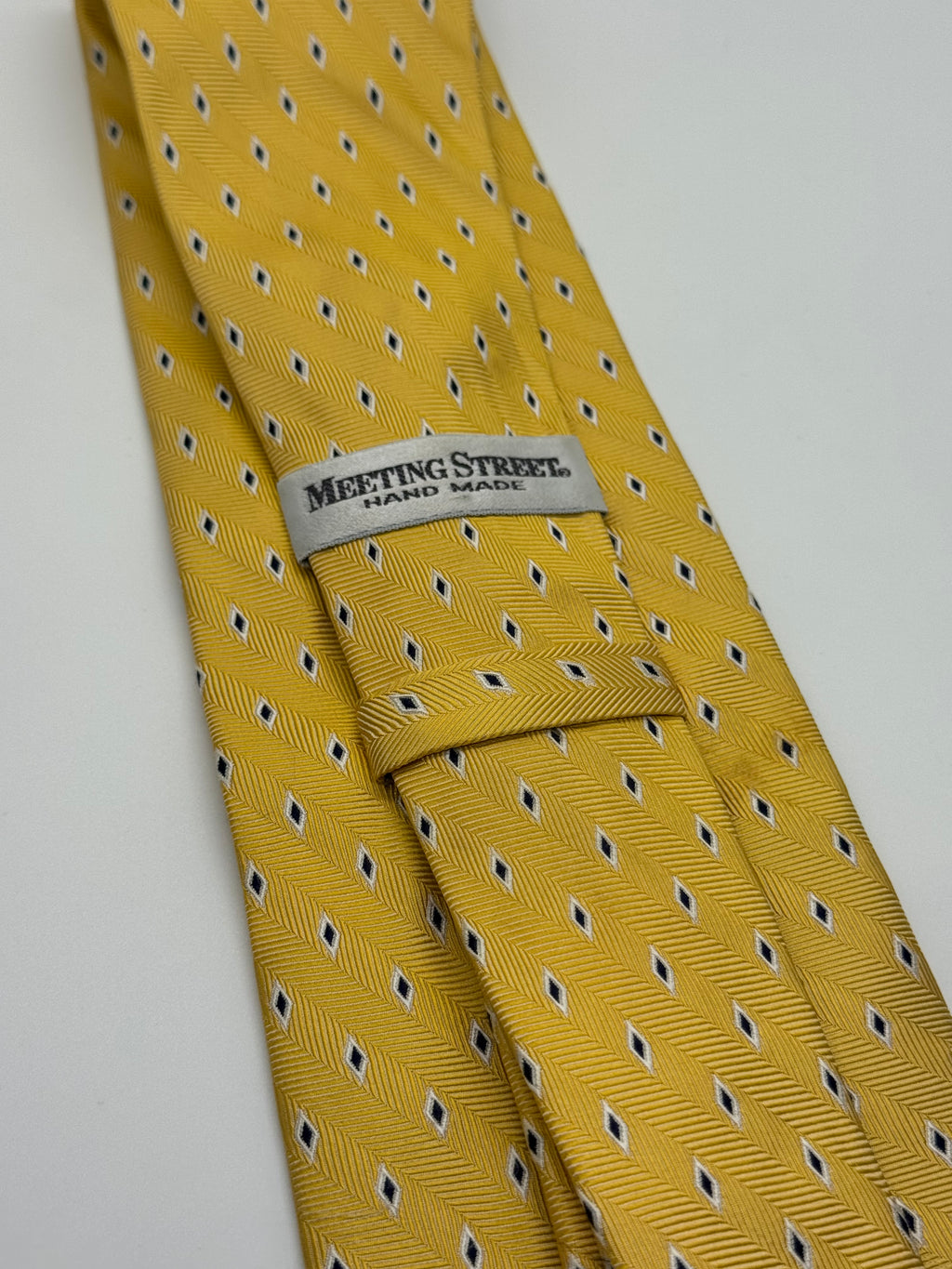 Meeting Street Hand Made Gold Herringbone Silk Tie with Diamond Motif