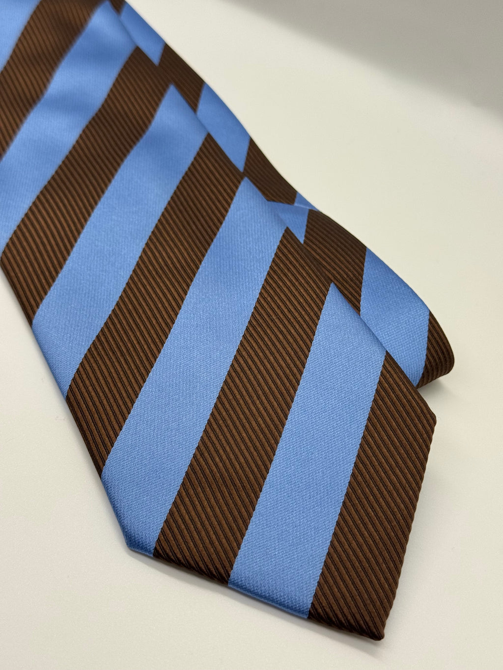 Florence Italy Brown & Sky Blue Regimental Stripe Silk Tie
