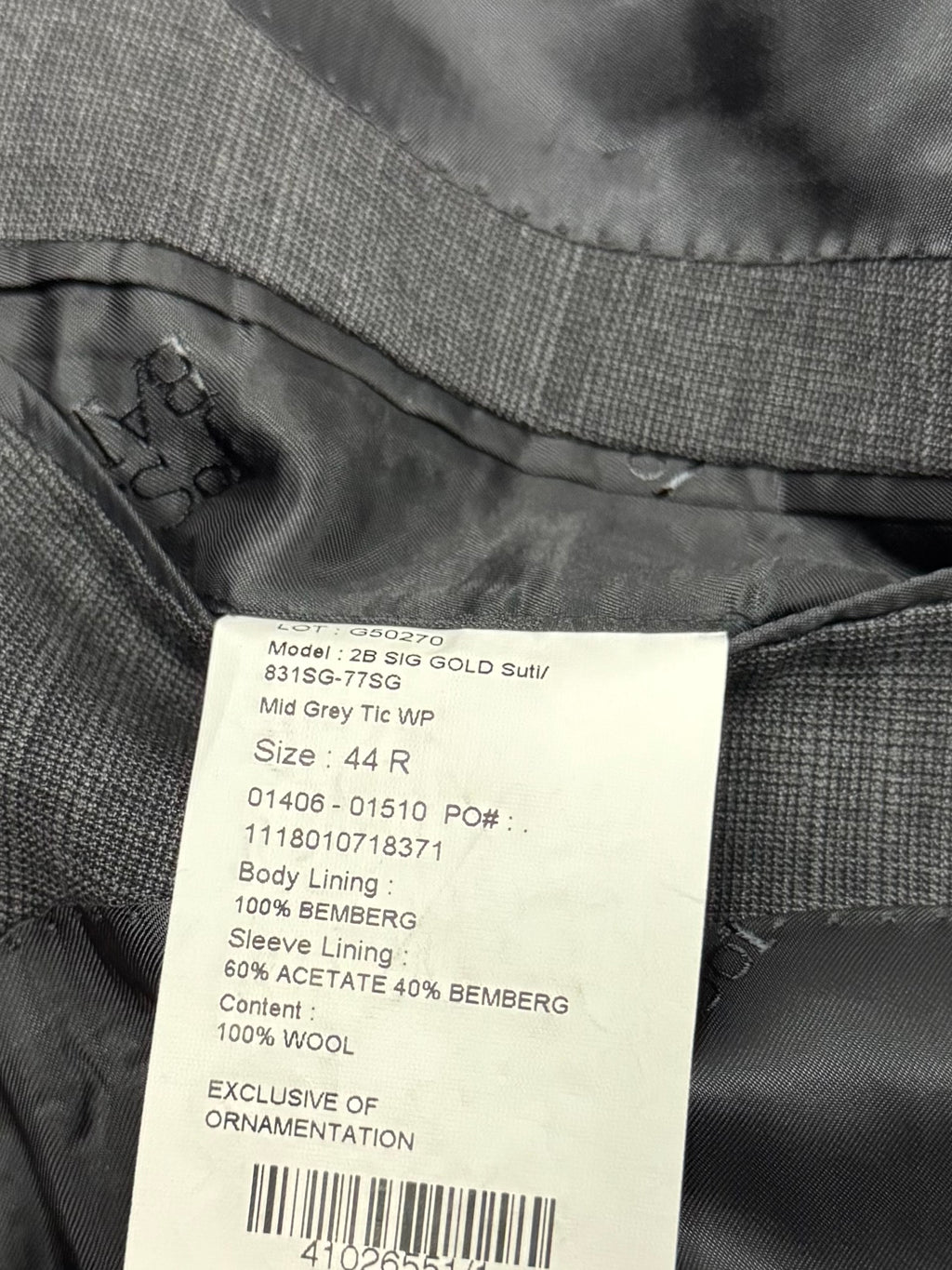 Jos. A. Bank Signature Gold Mid Gray Subtle Check Suit – 44R