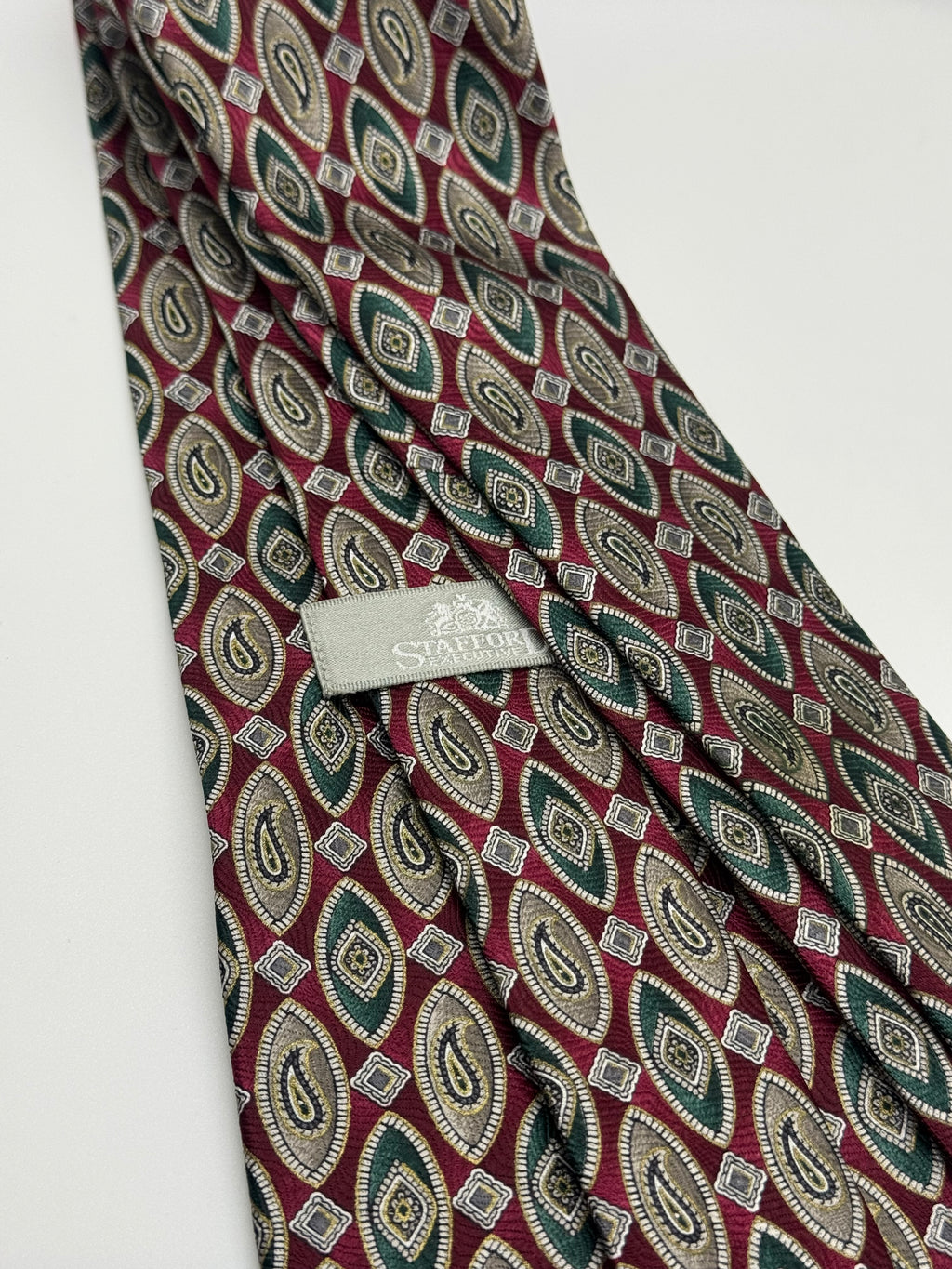 Stafford Burgundy, Forest Green & Gold Paisley Medallion Tie