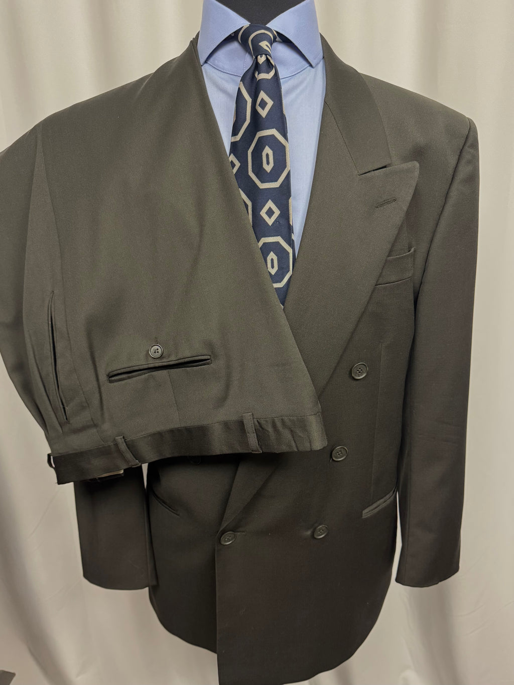 Vintage Yves Saint Laurent Olive Green Double-Breasted Suit 44R