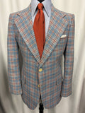 Vintage Stanley Blacker for Bullock’s Windowpane Sport Coat – Blue & Rust Plaid Blazer – Approx 42R