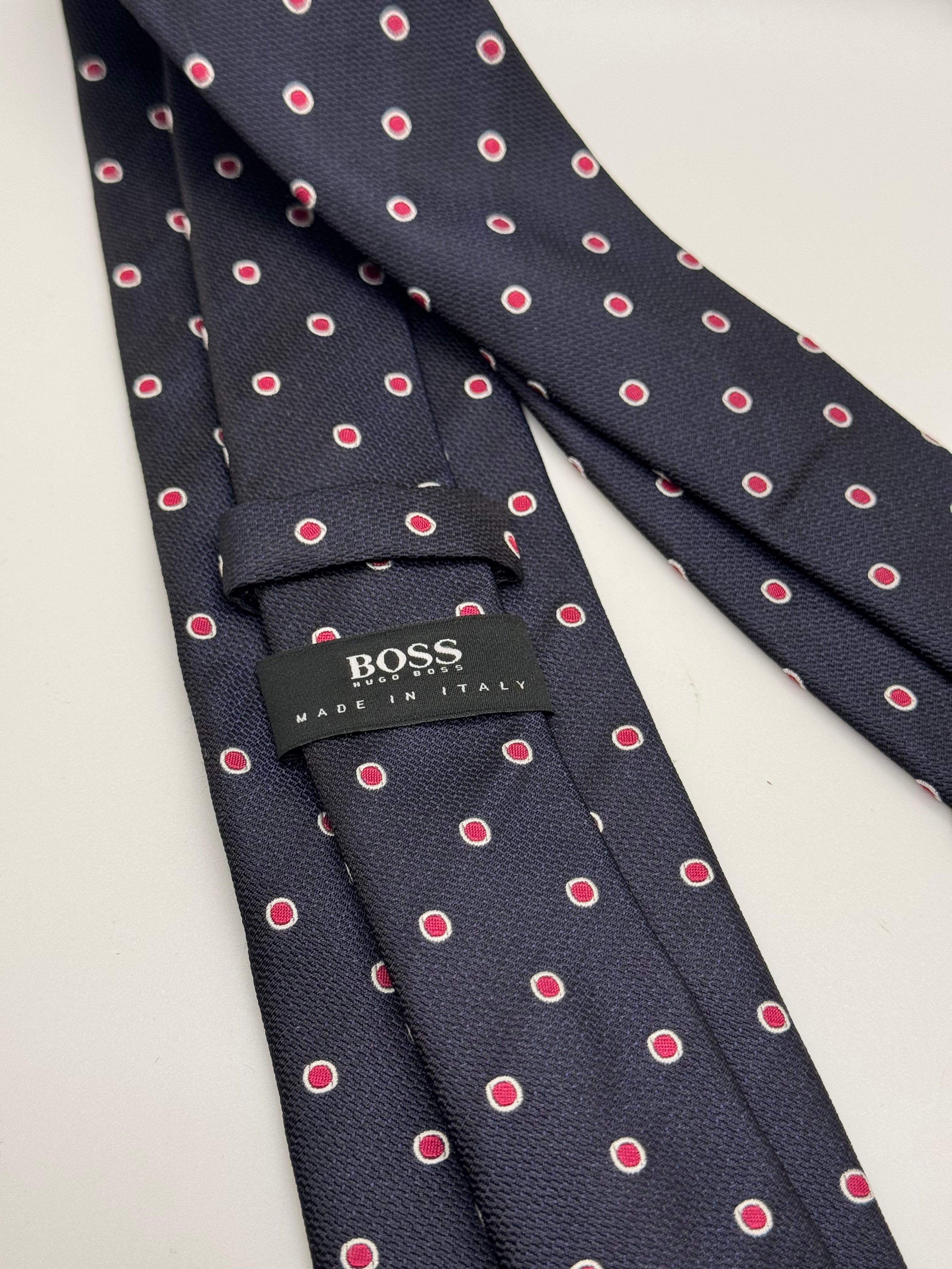 Hugo Boss Navy Polka Dot Silk Tie – Made in Italy