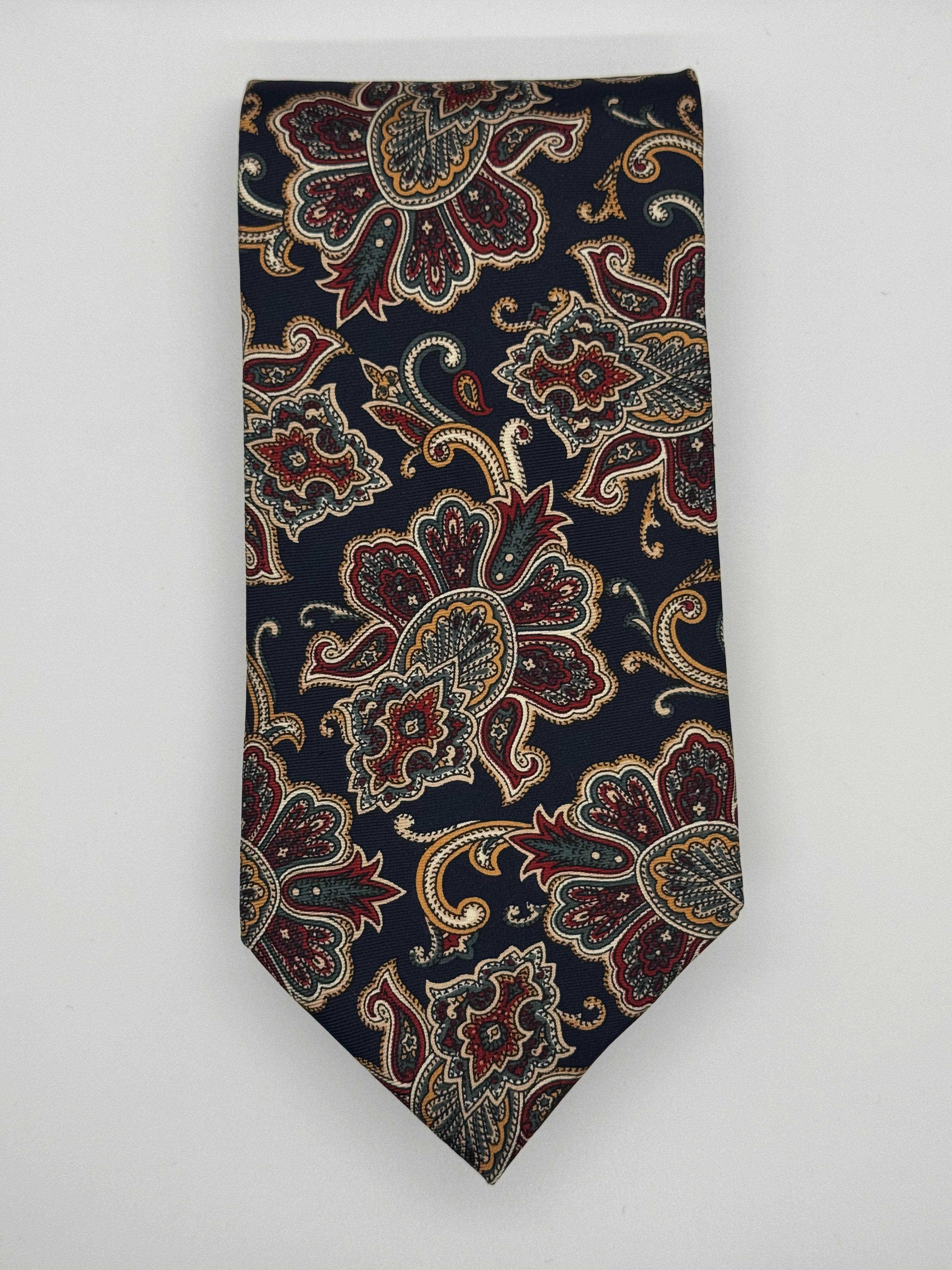 Pierre Balmain Paris Navy Paisley Floral Silk Tie