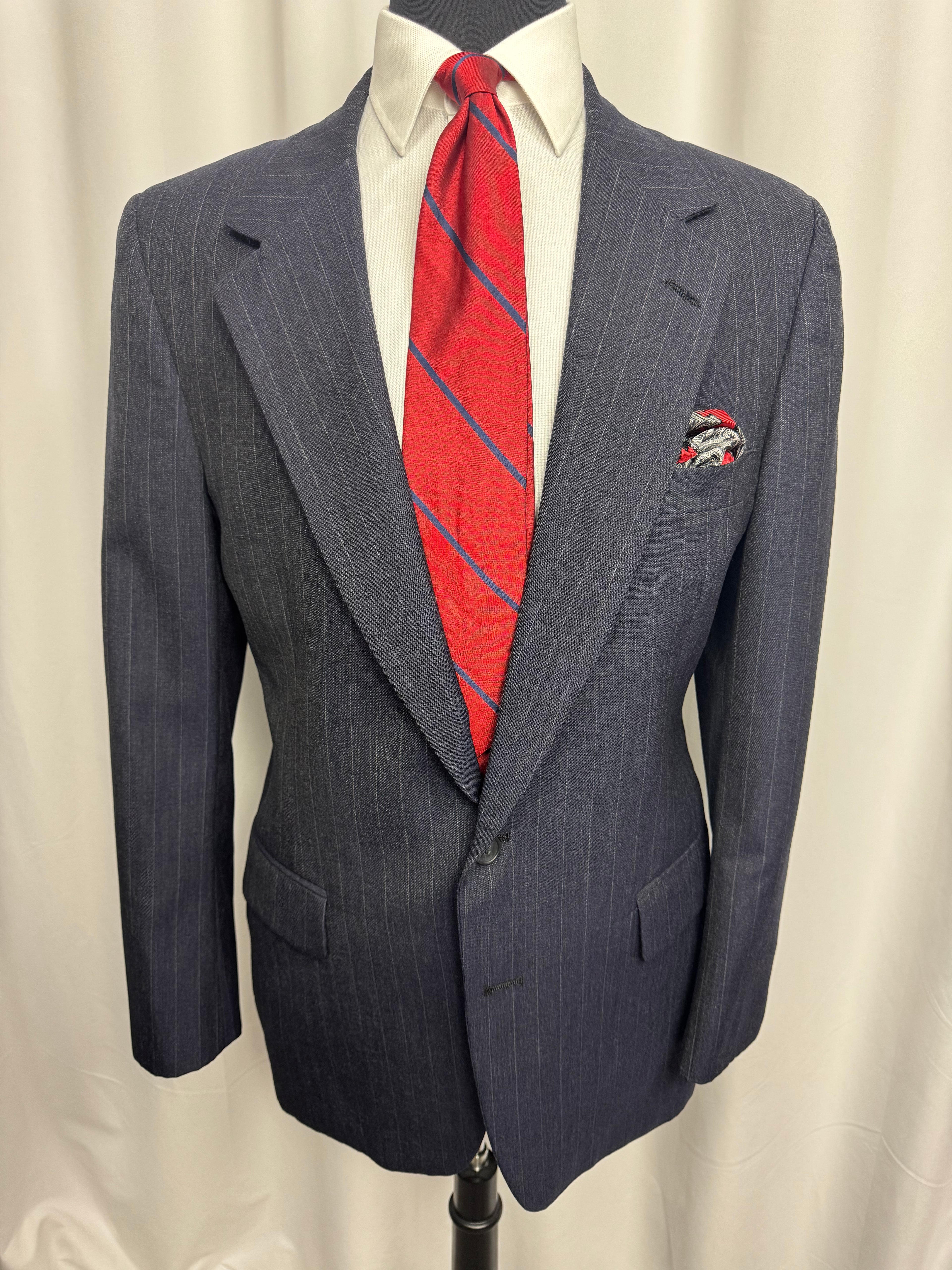Vintage Bill Blass Navy Chalk Stripe Suit – Classic 90s Power Suit 42R