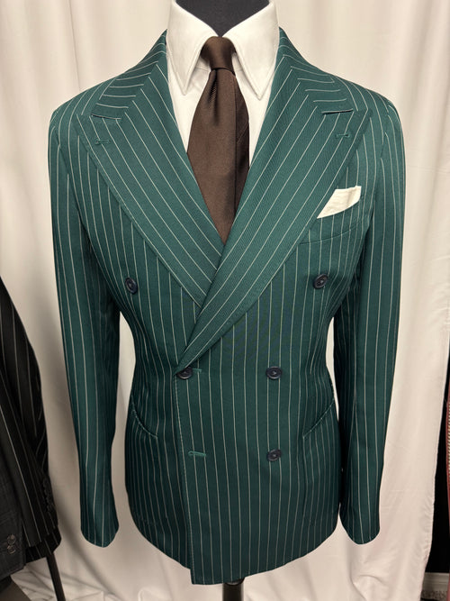 TTG Emerald Green Pinstripe Double-Breasted Suit – Size 42R