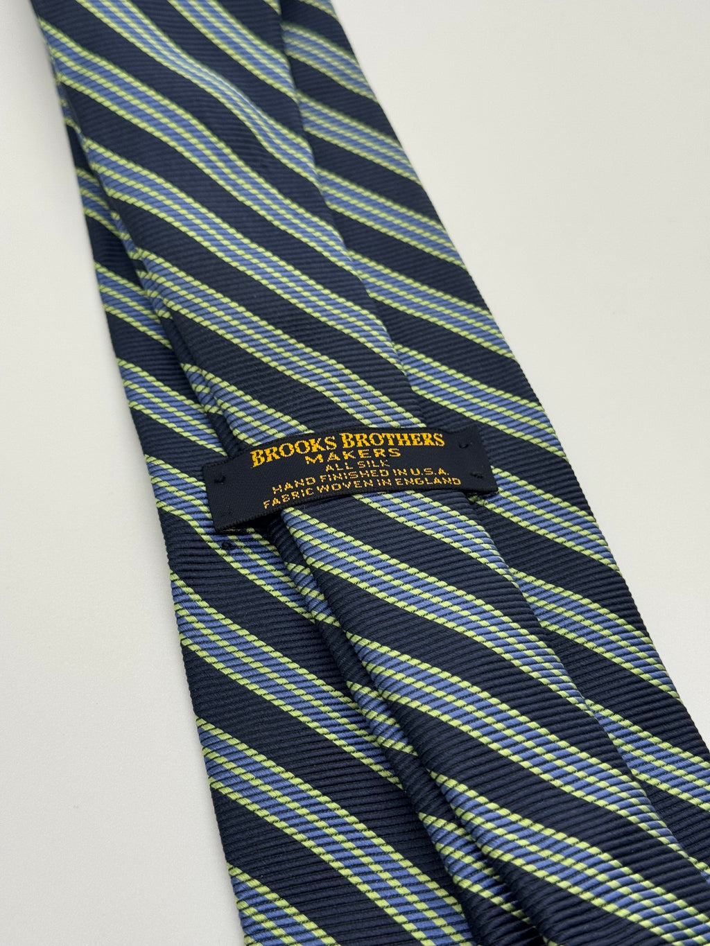 Brooks Brothers Makers Navy & Green Regimental Stripe Tie – Hand Finished Silk