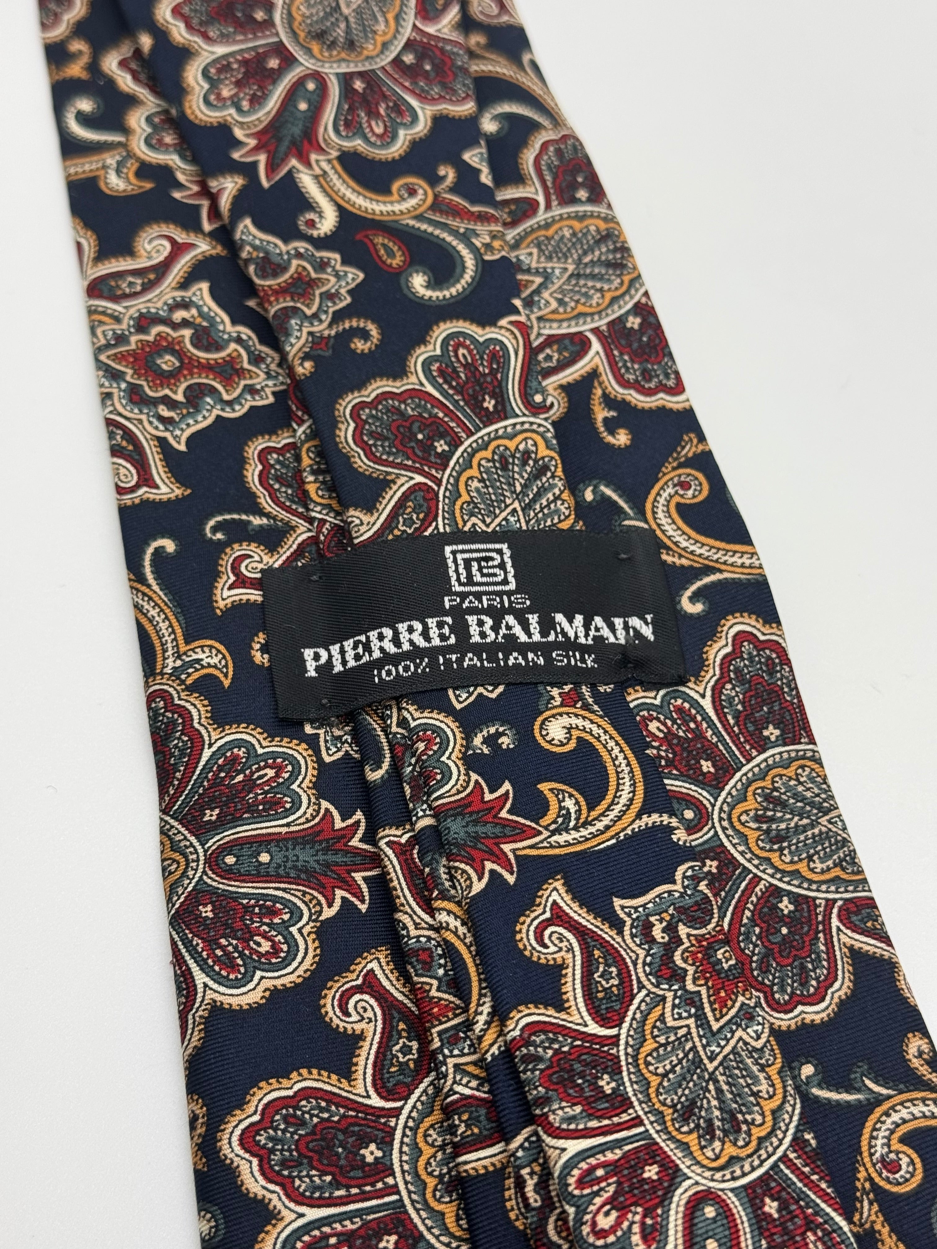 Pierre Balmain Paris Navy Paisley Floral Silk Tie
