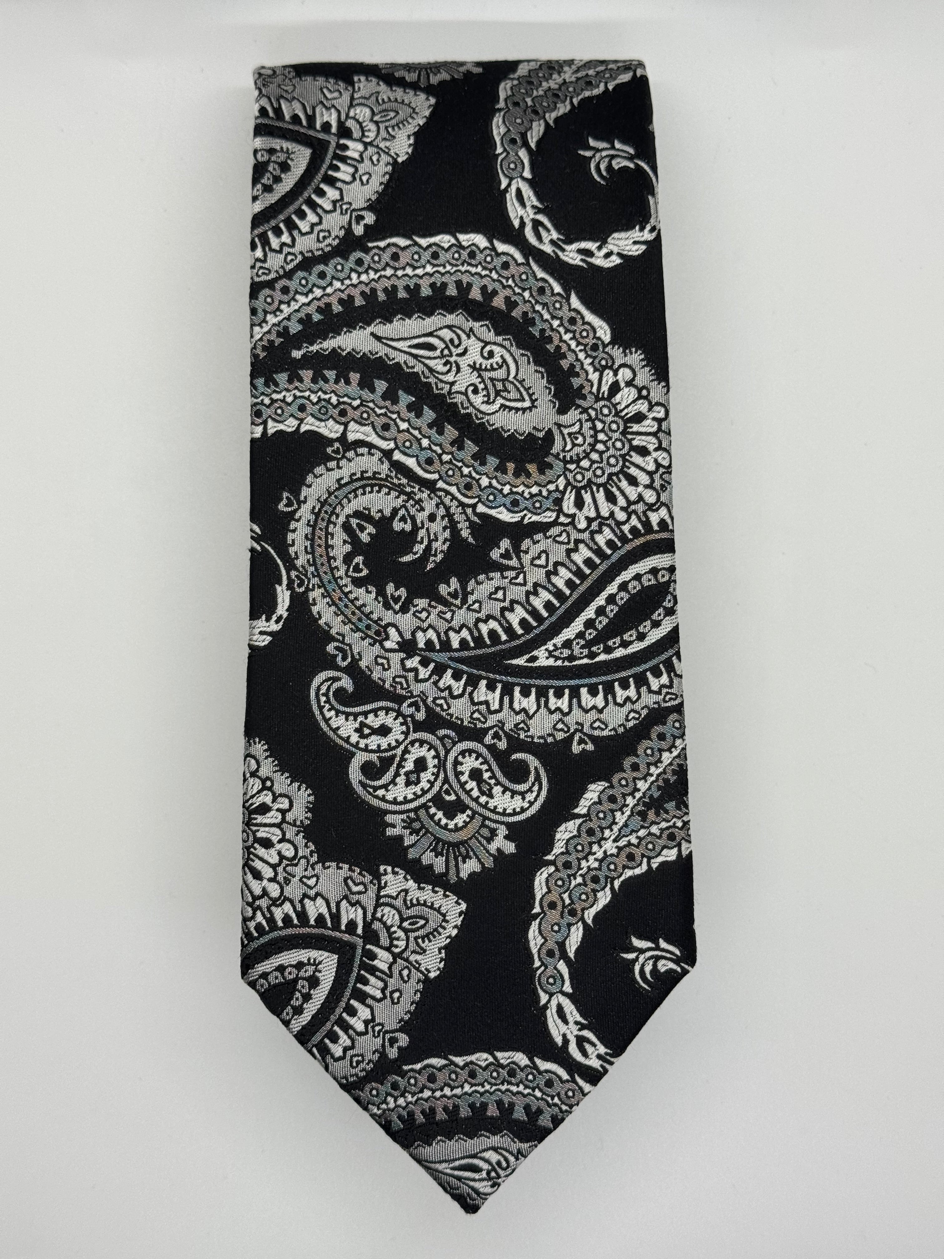 Paul Fredrick Black & Silver Paisley Tie