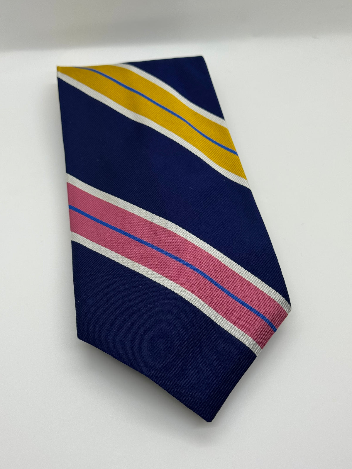 Polo Ralph Lauren Navy Blue, Pink & Yellow Striped Tie