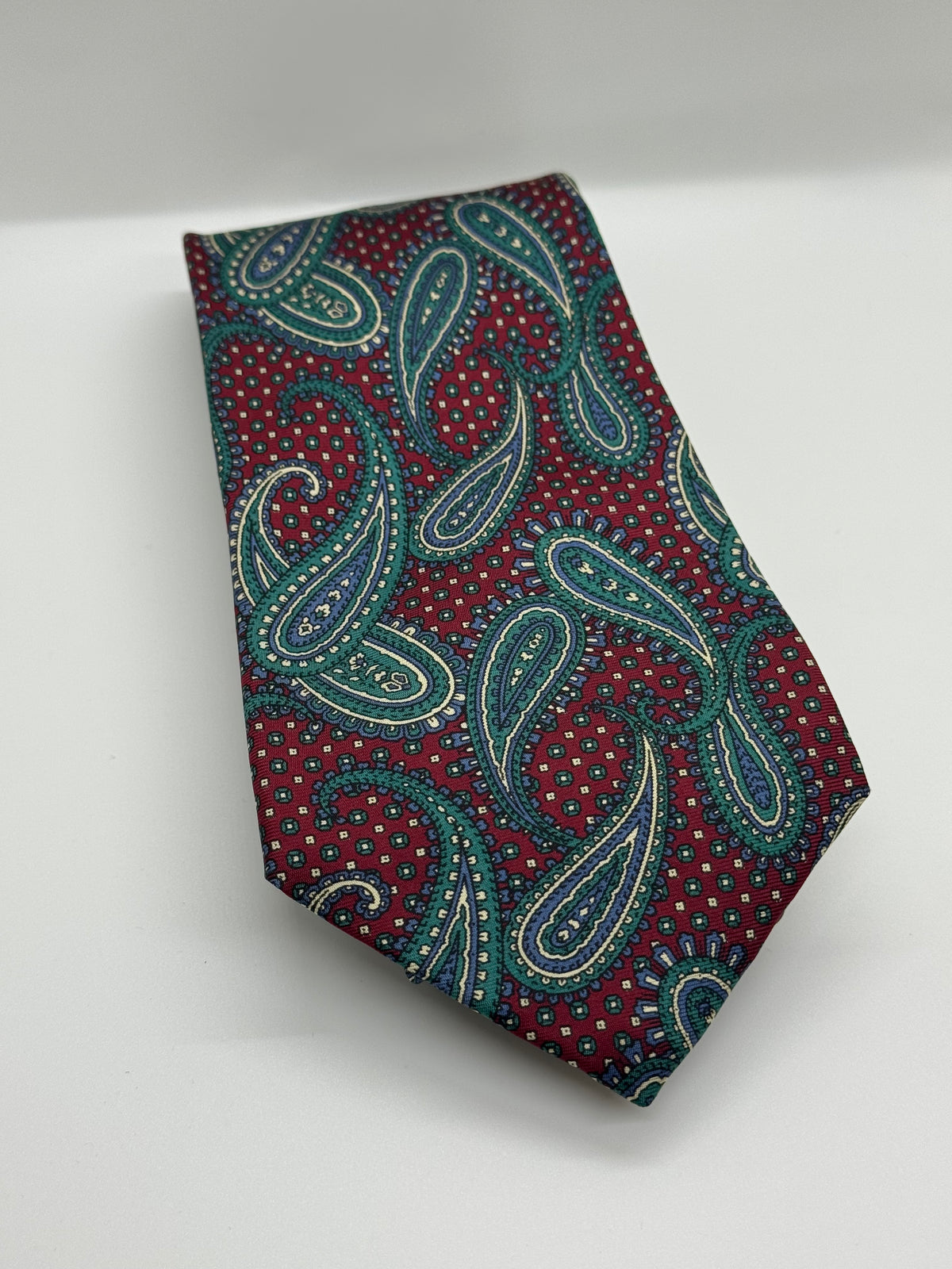 Campus All Silk Burgundy & Green Paisley Tie