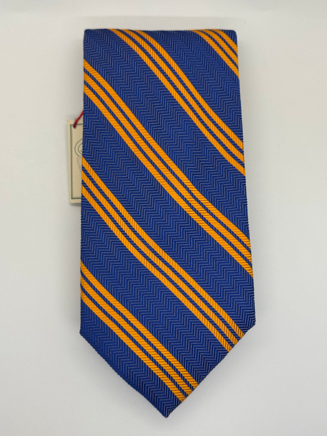 NWT Faconnable Silk Tie – Royal Blue & Gold Stripe