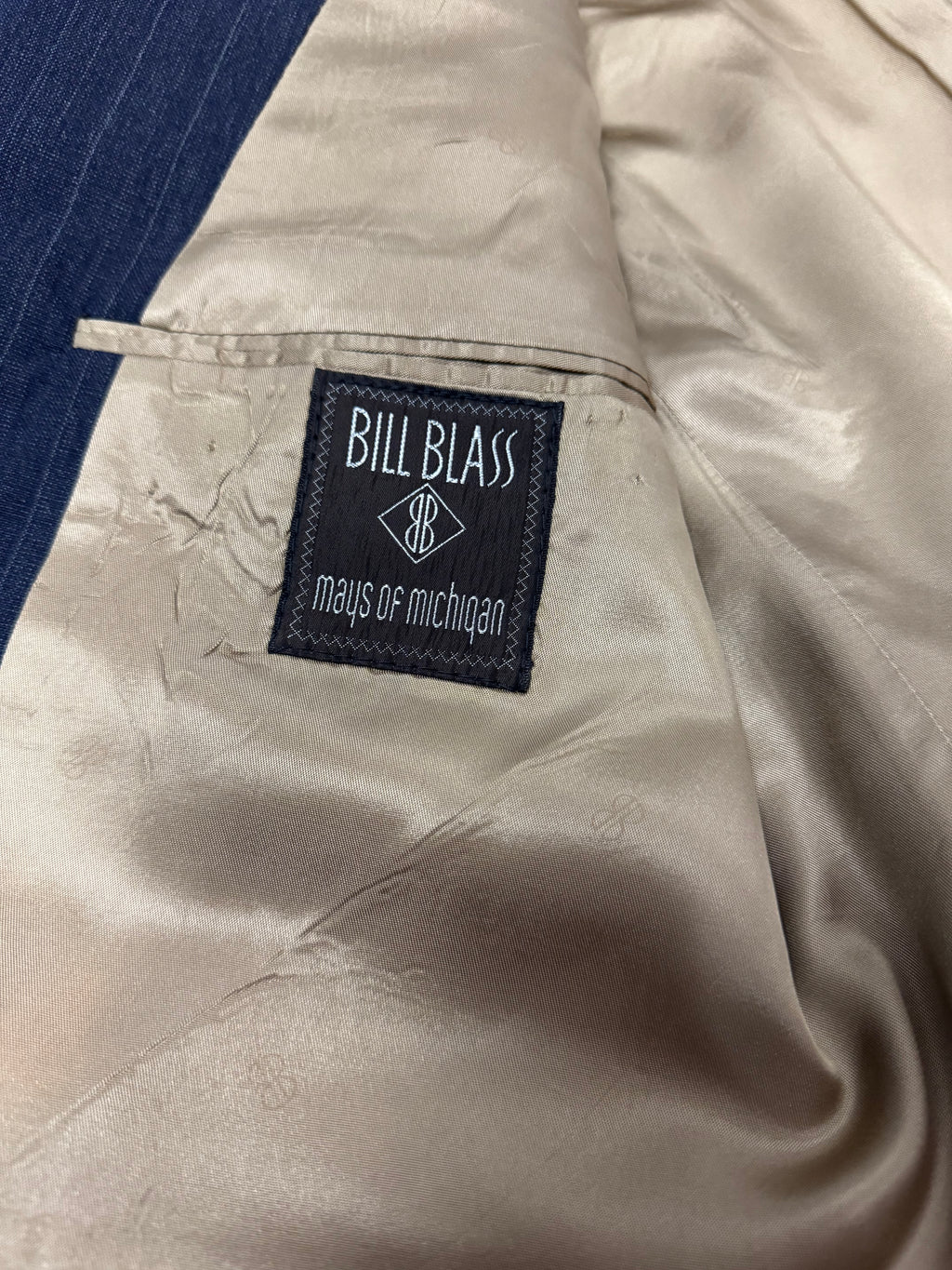 Vintage Bill Blass Navy Chalk Stripe Suit – Classic 90s Power Suit 42R