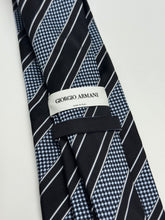 Load image into Gallery viewer, Giorgio Armani – Black &amp; Silver Power Stripe Silk Tie
