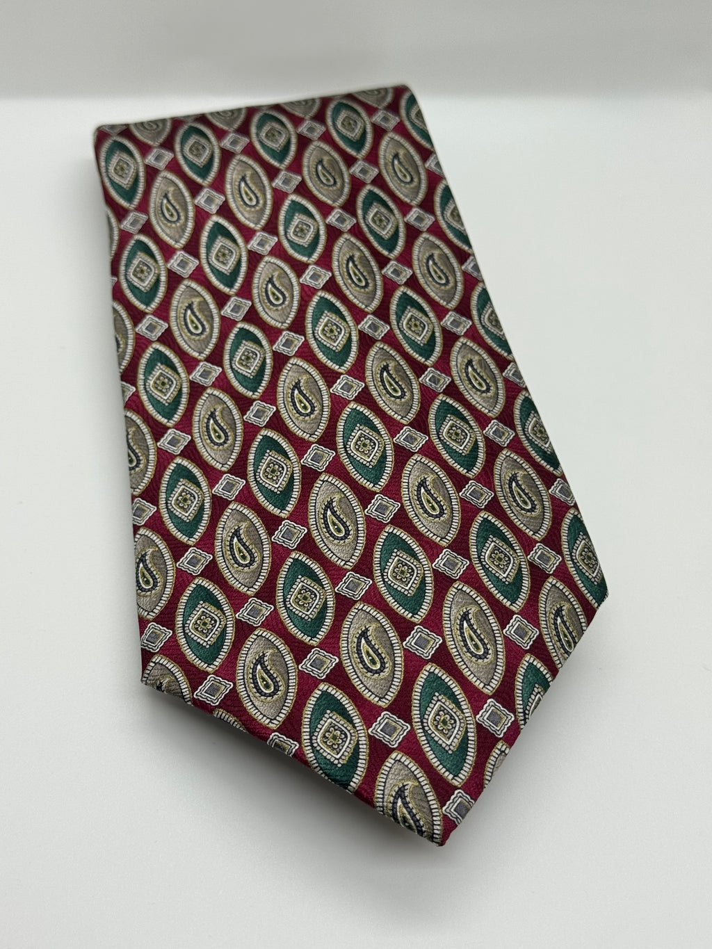 Stafford Burgundy, Forest Green & Gold Paisley Medallion Tie