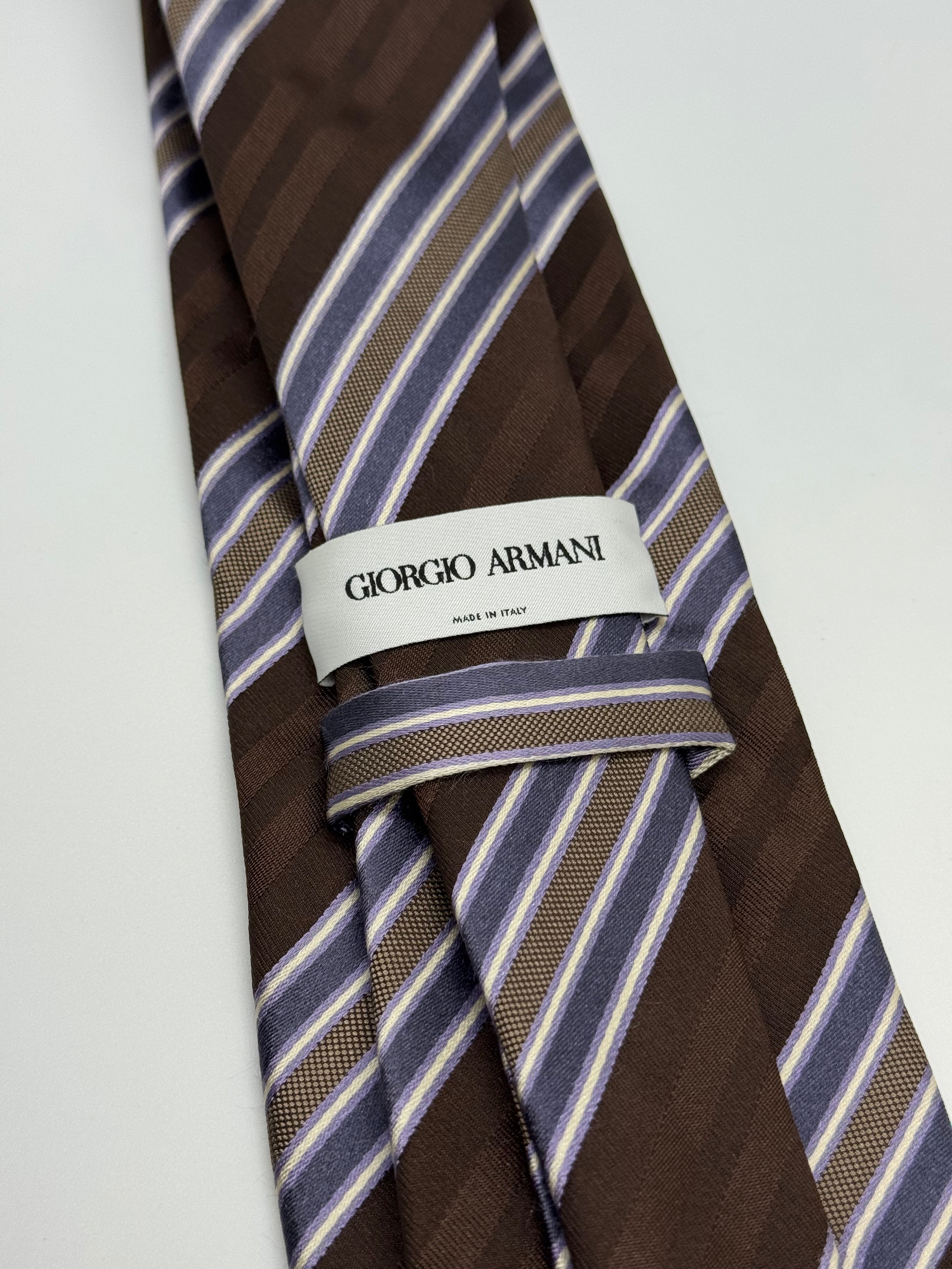 Giorgio Armani – Brown & Lavender Stripe Silk Tie