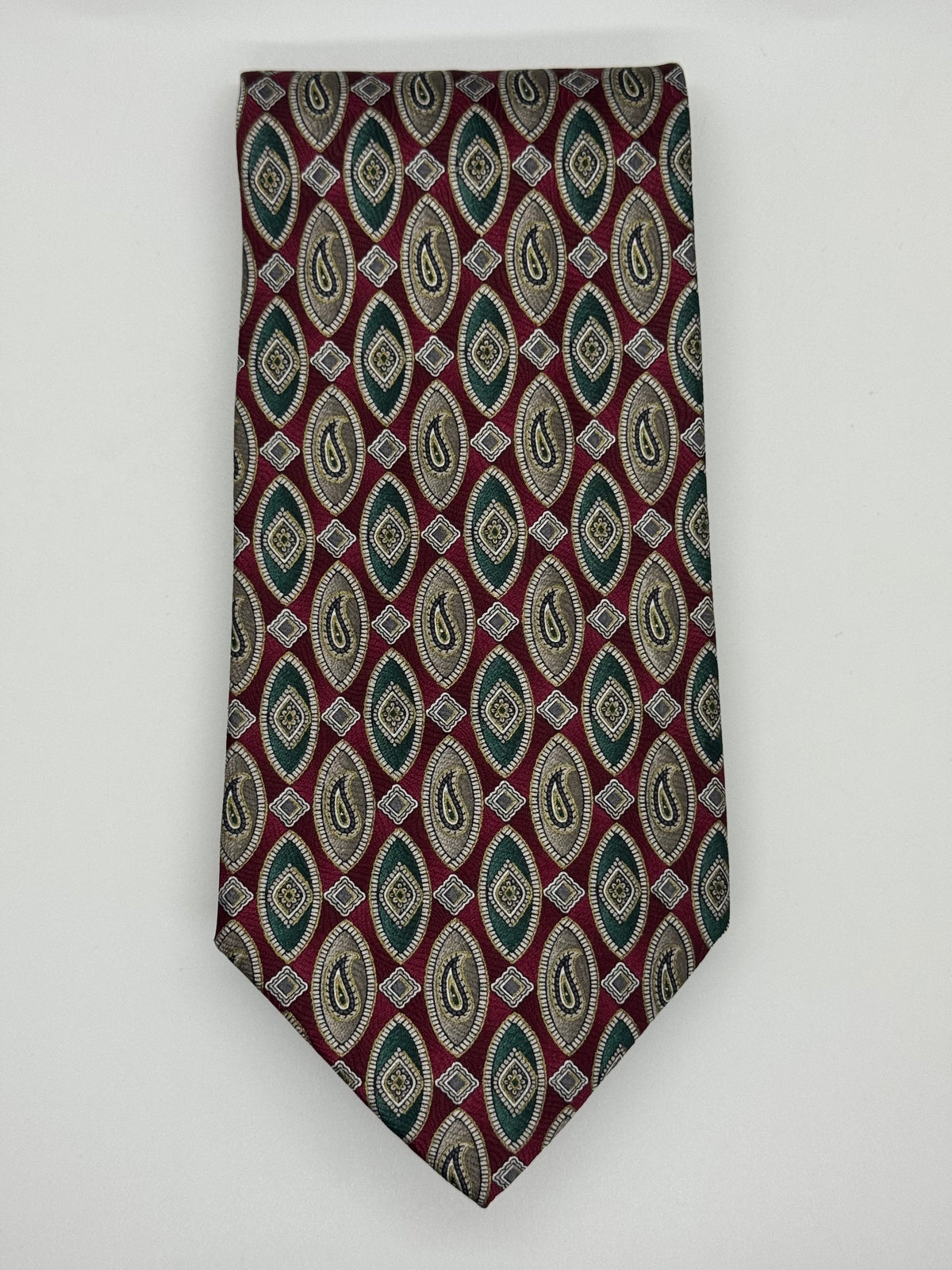 Stafford Burgundy, Forest Green & Gold Paisley Medallion Tie
