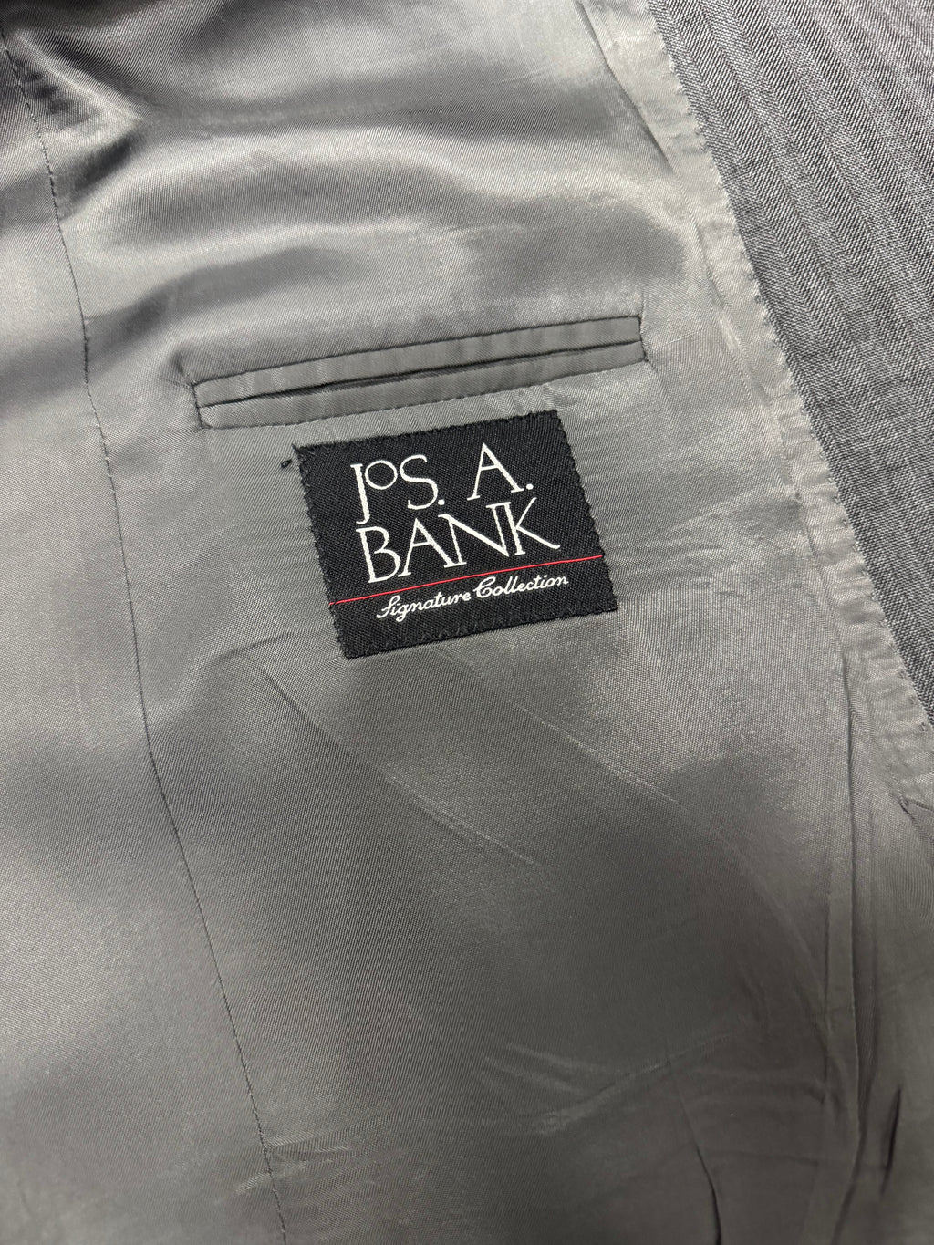 Jos. A. Bank Signature Collection Gray Herringbone Subtle Brown Stripe Suit — 40R