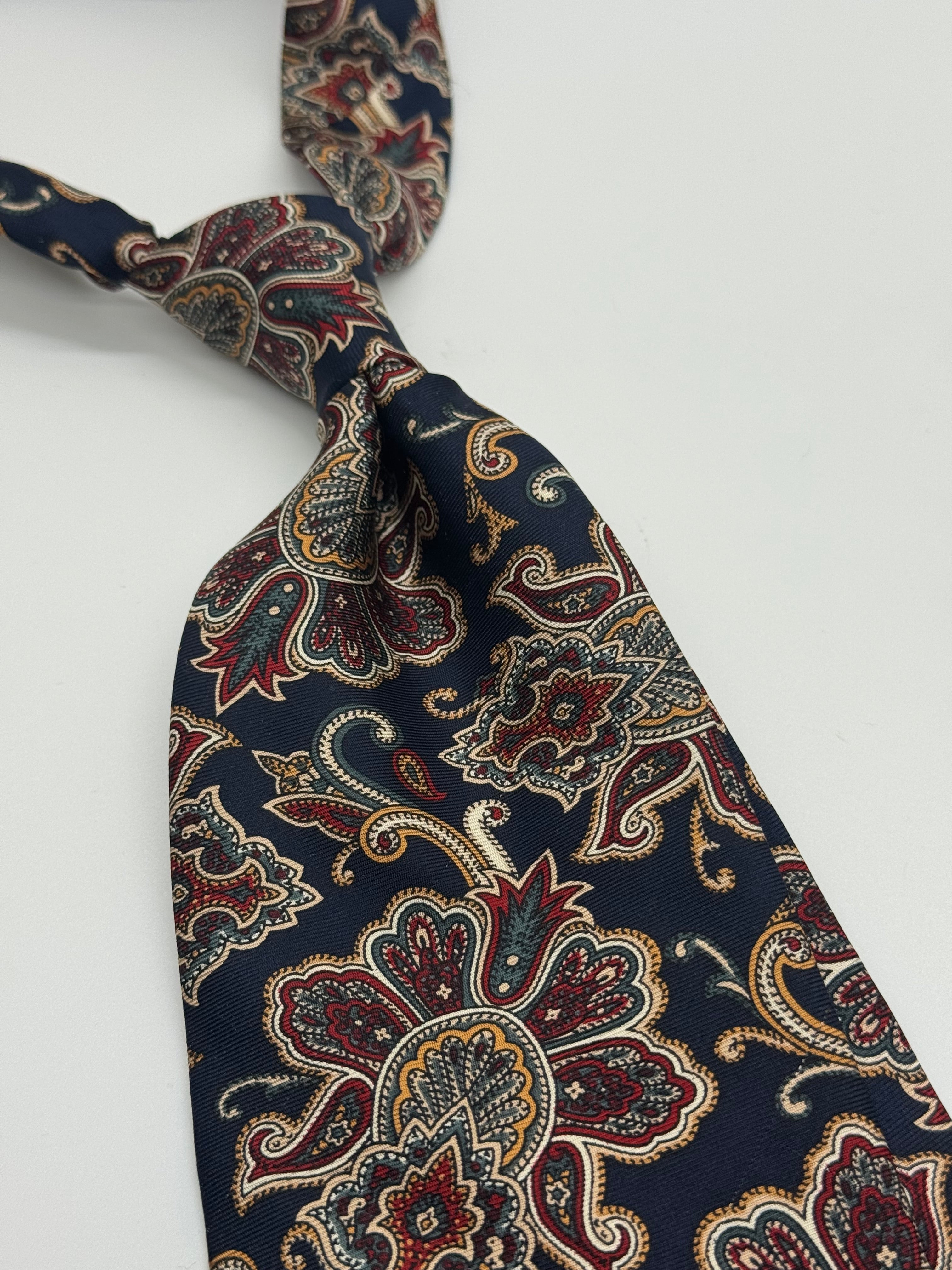 Pierre Balmain Paris Navy Paisley Floral Silk Tie