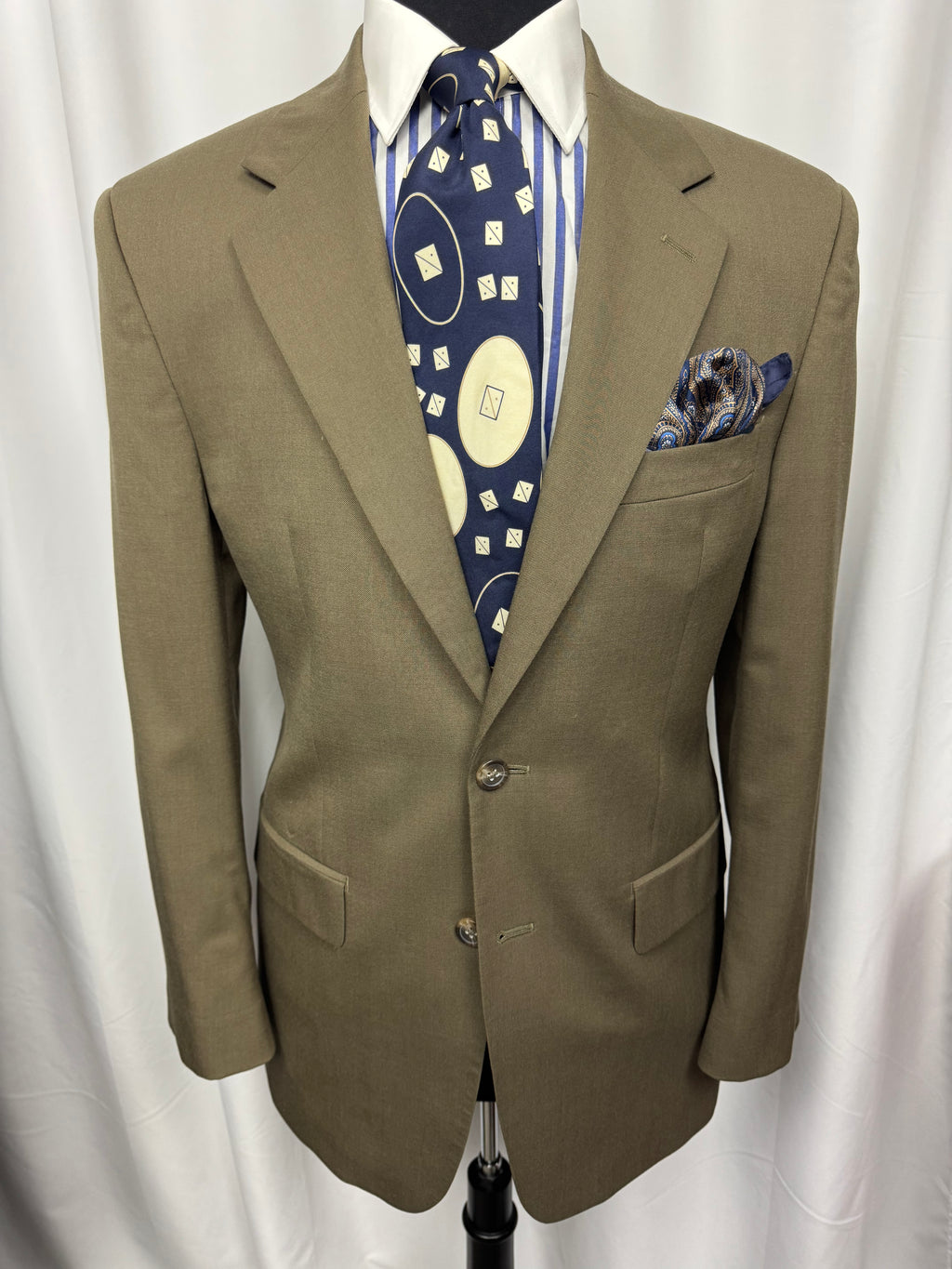 Chaps Olive Classic Suit – Pleated & Cuffed Trousers – 38R