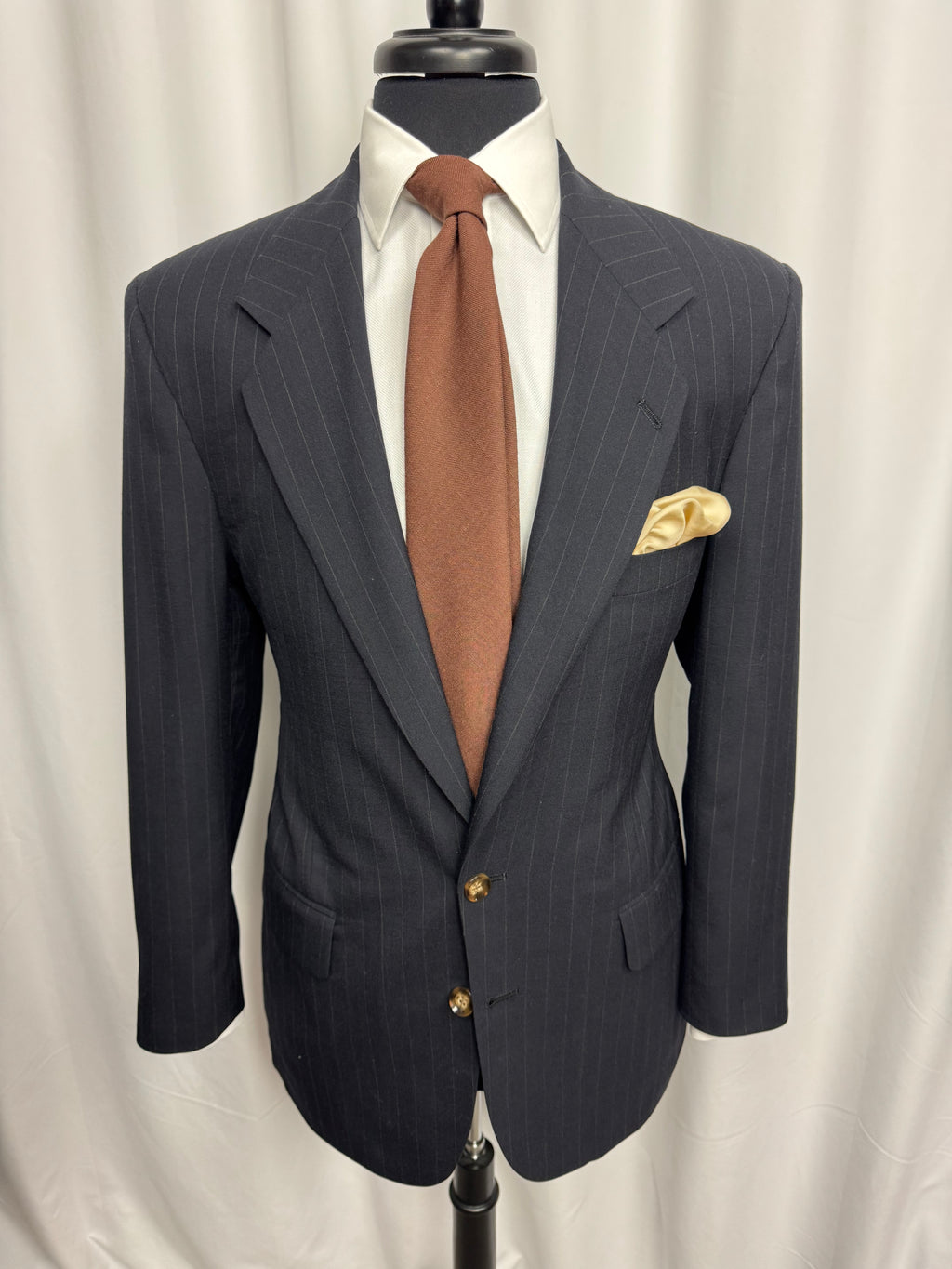 Jeffrey Banks Navy & Tan Pinstripe Suit 38R