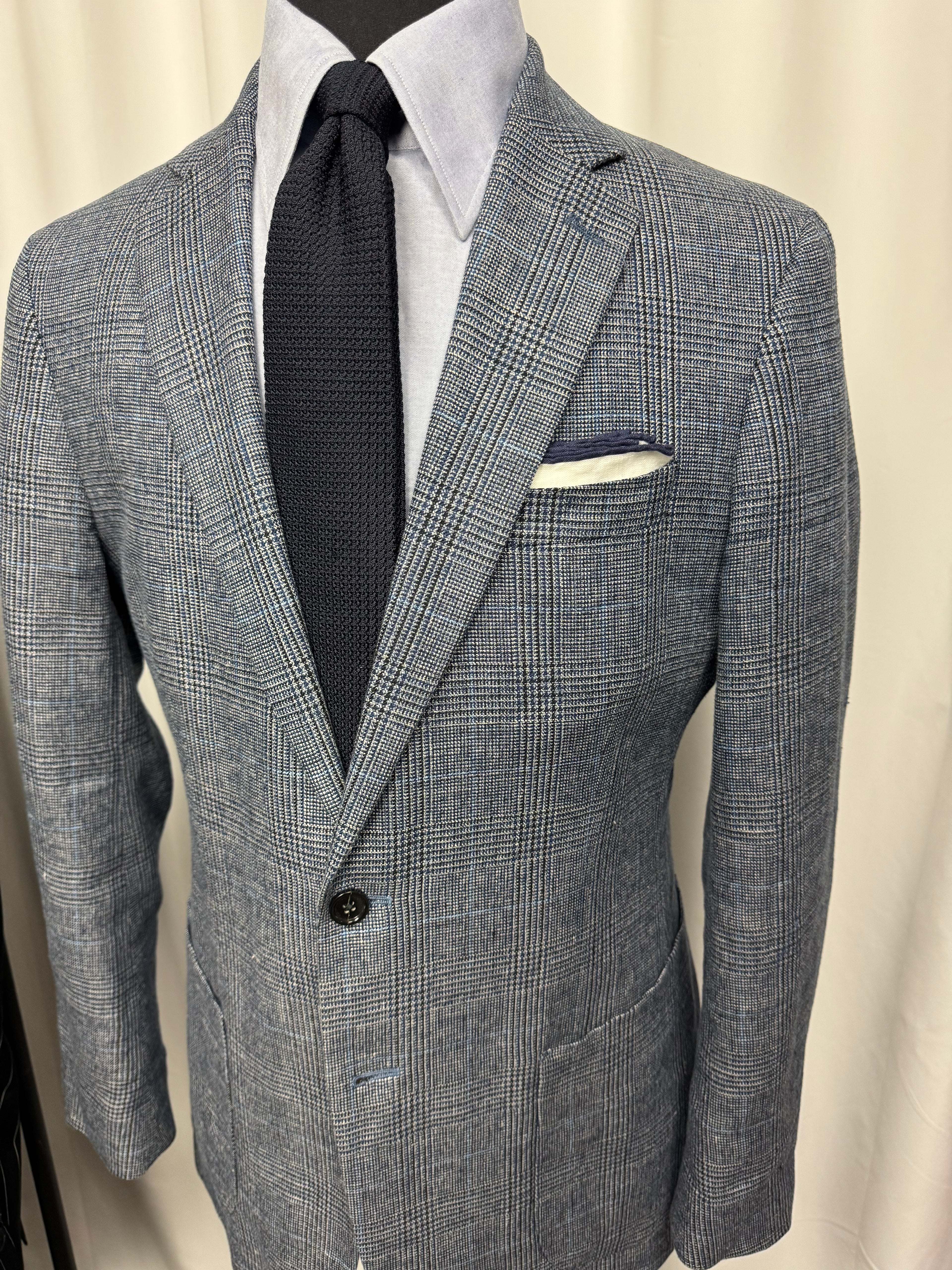 Banana Republic Slim Fit Blue Glen Plaid Linen-Cotton Sport Coat – 40R