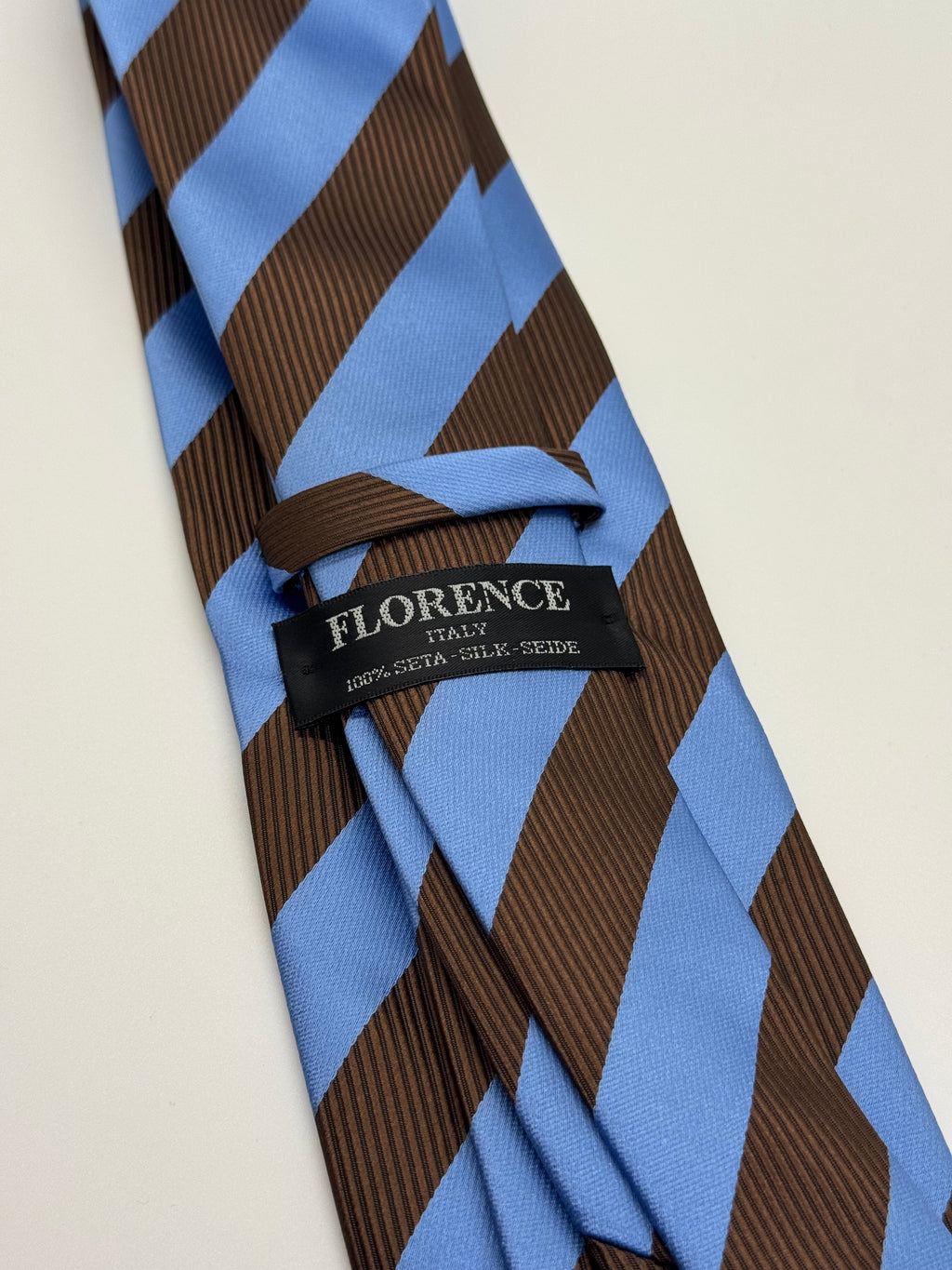 Florence Italy Brown & Sky Blue Regimental Stripe Silk Tie