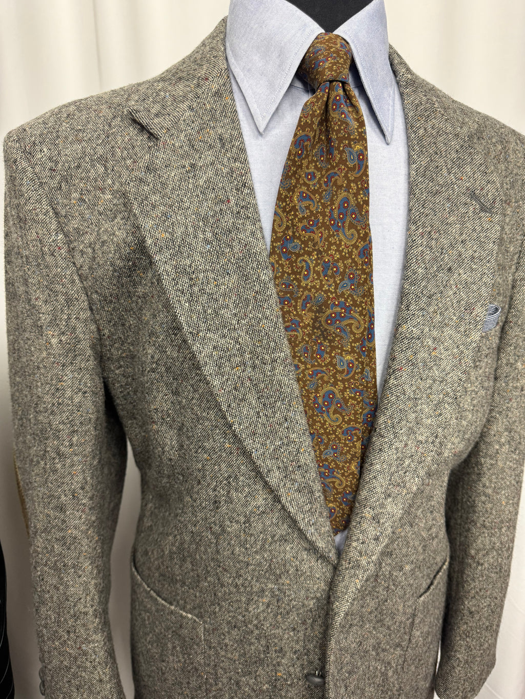 Vintage New England Collection Tweed Sport Coat 42R – Suede Elbow Patches, Patch Pockets, Made in USA