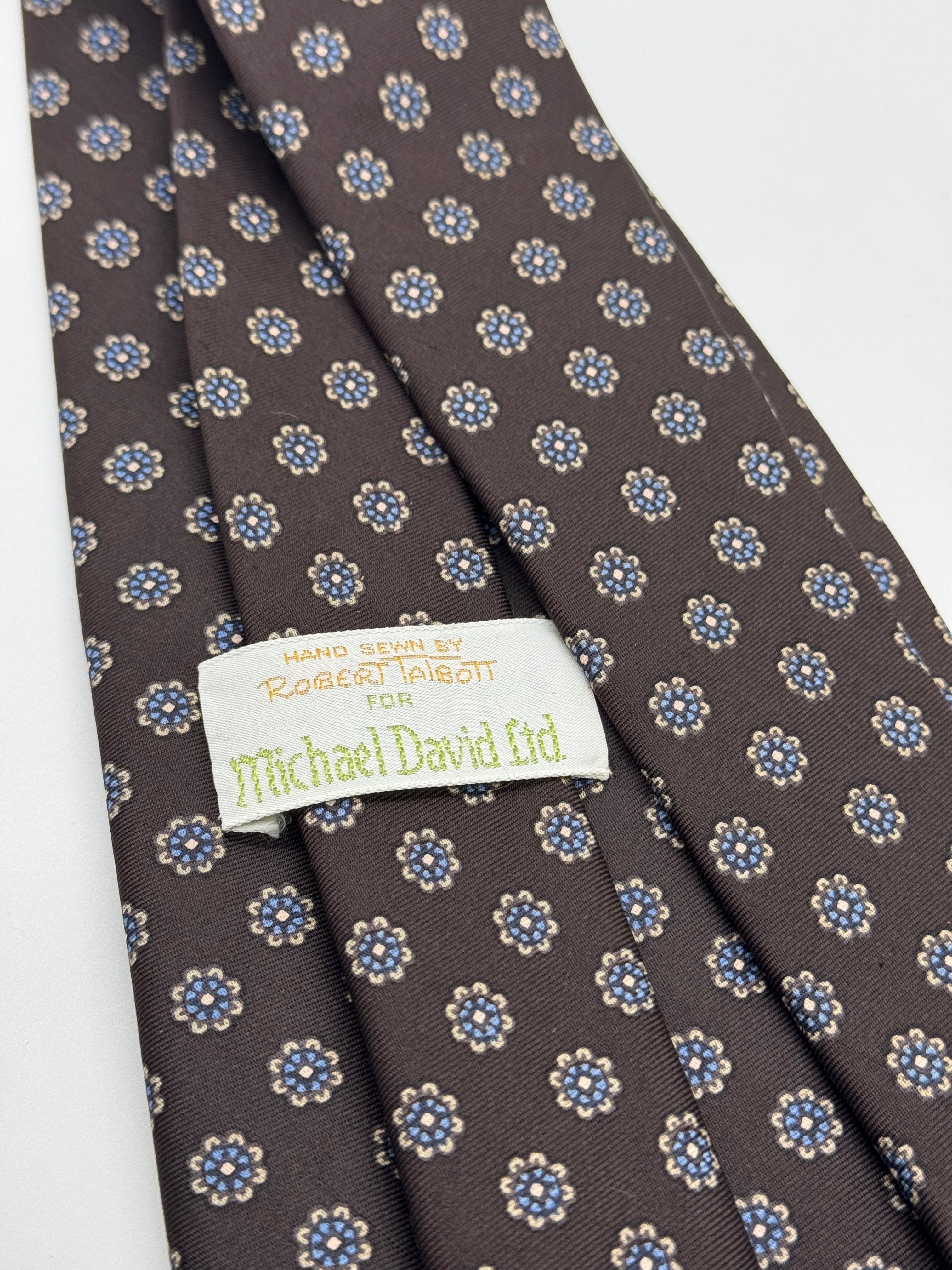 Michael David Ltd. Brown Medallion Silk Tie – Hand Sewn by Robert Talbott