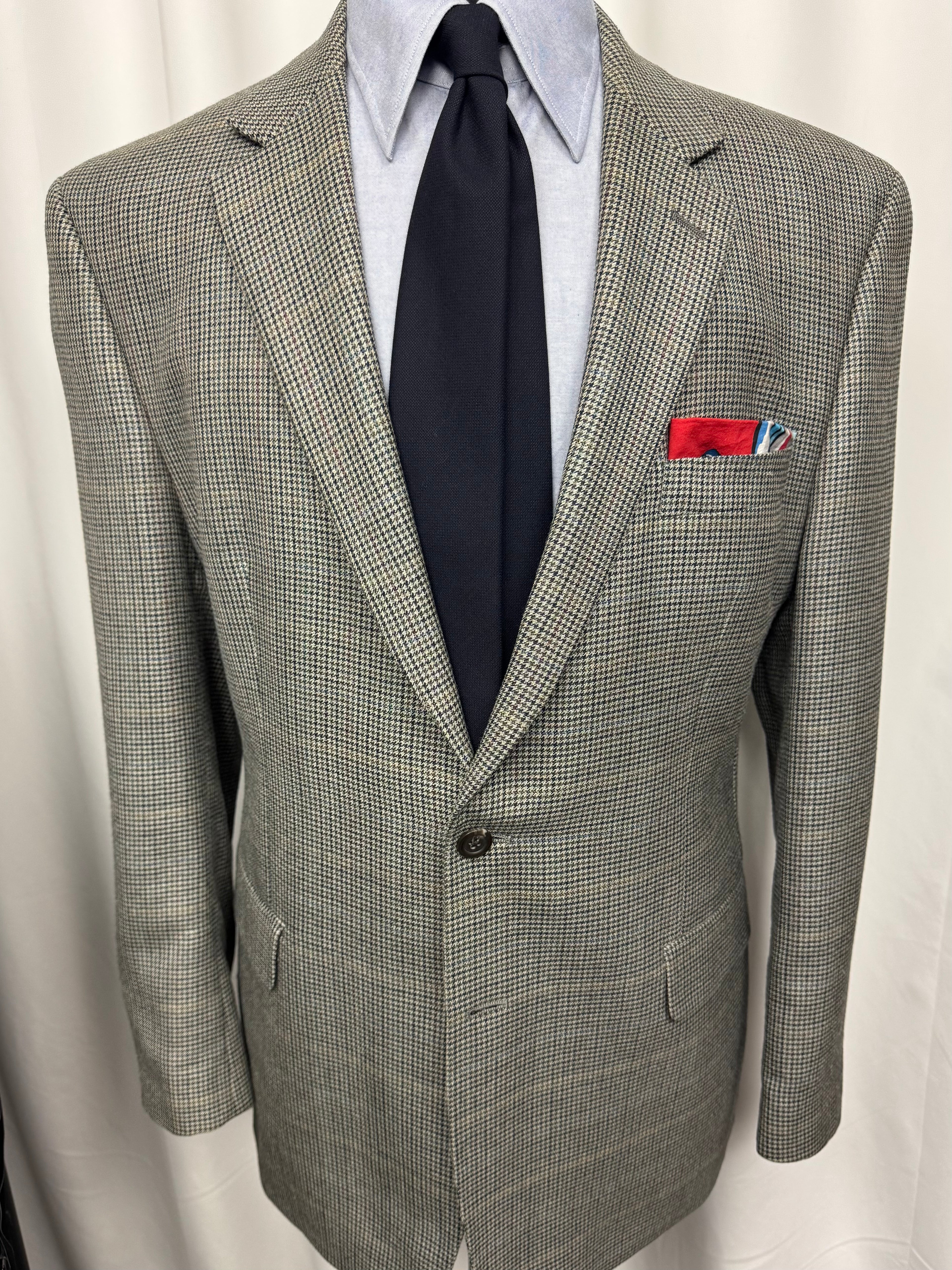 Chaps Silk & Wool Sport Coat – 44R – Houndstooth Windowpane Blazer