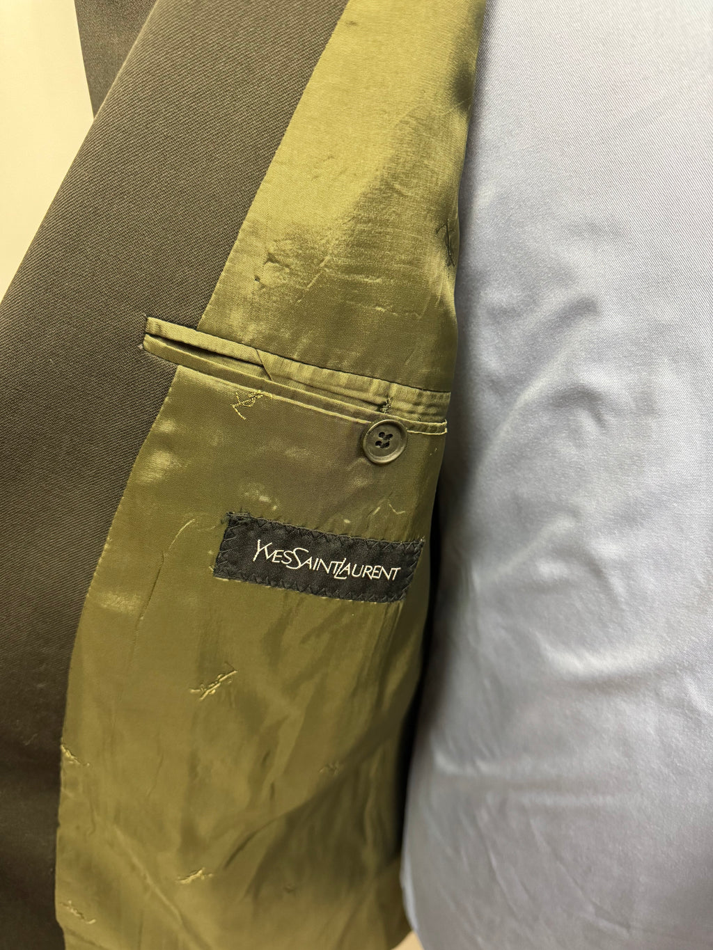 Vintage Yves Saint Laurent Olive Green Double-Breasted Suit 44R