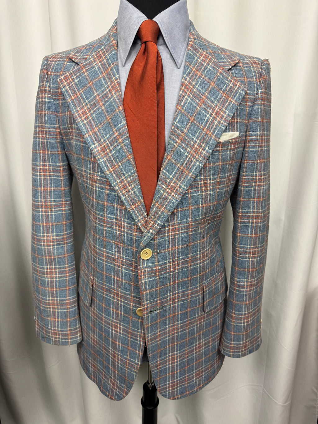 Vintage Stanley Blacker for Bullock’s Windowpane Sport Coat – Blue & Rust Plaid Blazer – Approx 42R